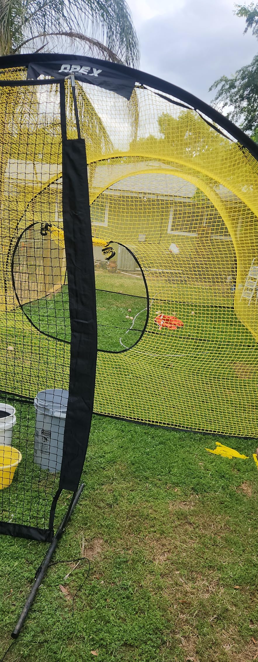 Apex Sports Portable 22ft x 12ft x 8ft Baseball & Softball Batting Cage with Pitching Machine Hole, 3ply 1.25'' Yellow Netting, Secure Steel Poles, 12.7MM Fibreglass Poles, Carry Bag Included customer photo 2