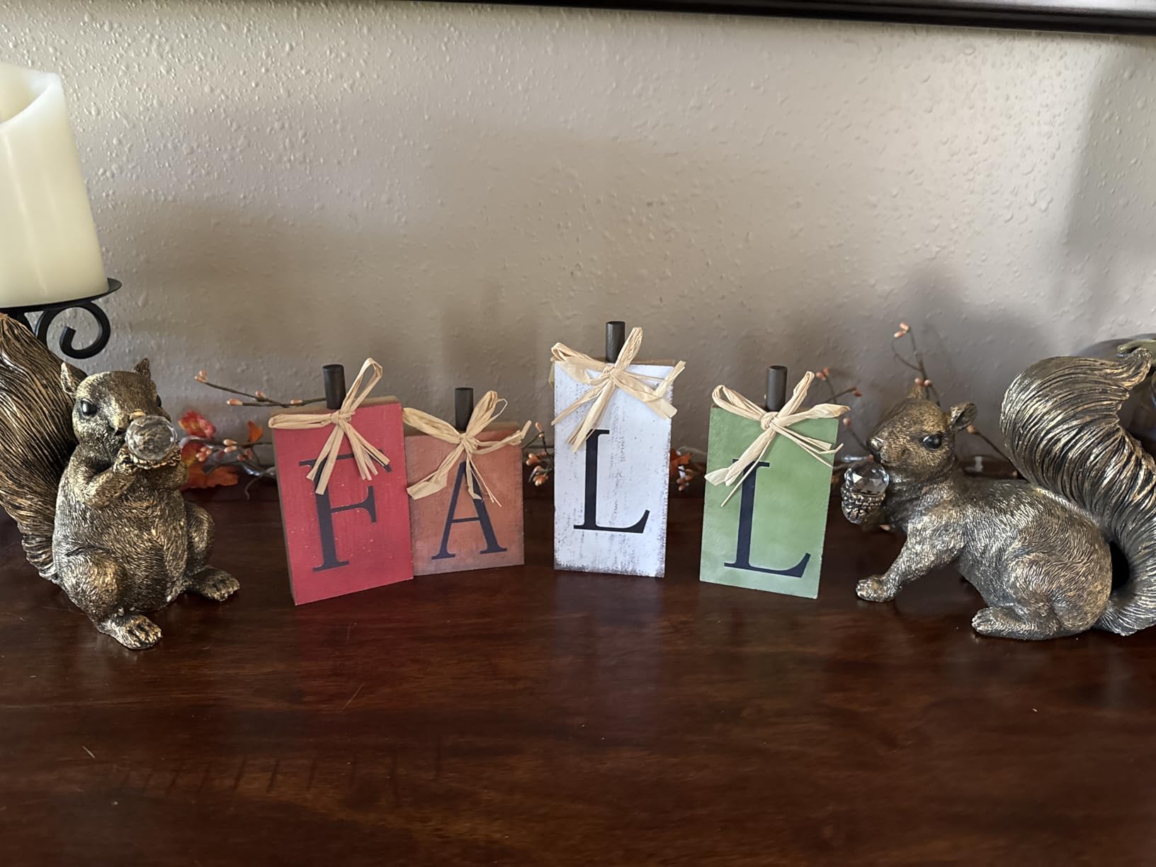 OLANRUN Fall Decorations for Home, Fall Decor - 4Pcs Vintage Wooden Autumn Thanksgiving Decorations for Table Indoor Home Office Farmhouse Kitchen Room Bedroom Mantel Tiered Tray Rustic Wood Signs customer photo 1