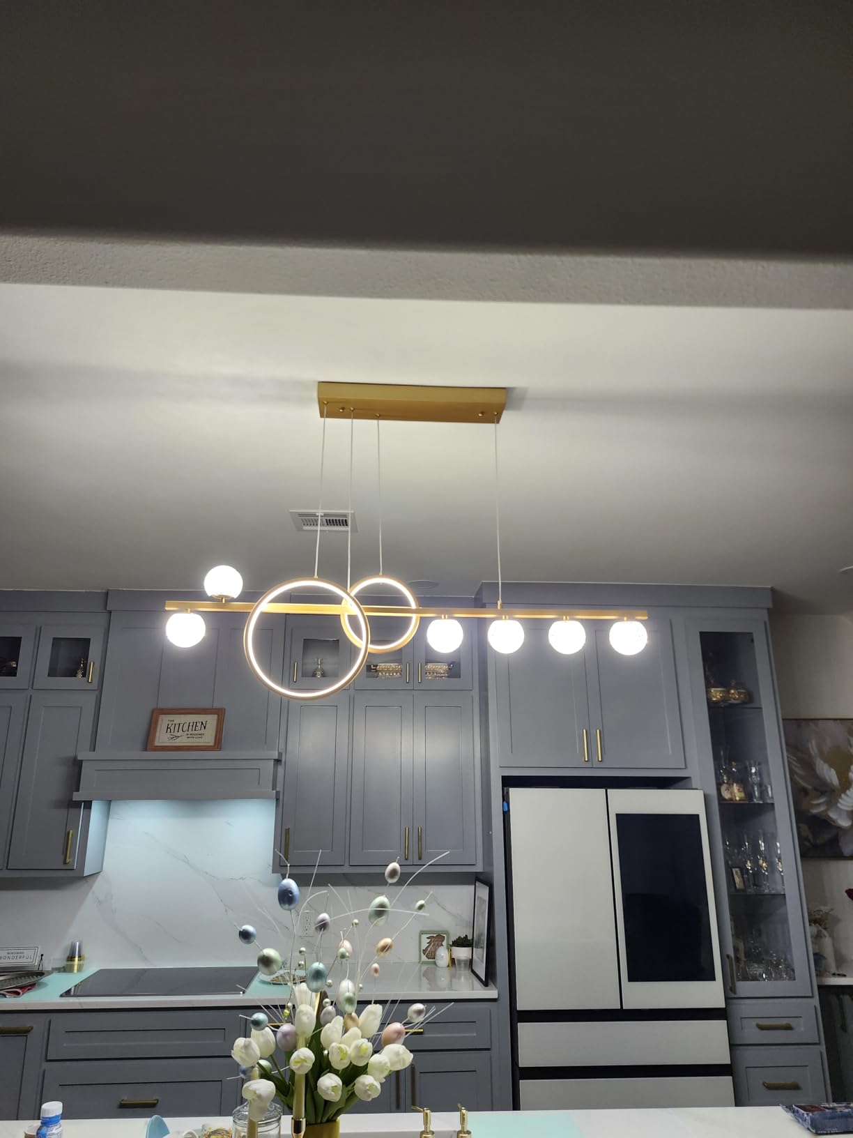 ORANOOR Modern LED Pendant Lights, Dimmable 47in Linear LED Chandelier Lighting, Upgraded Black & Gold Dining Room Hanging Light Fixtures Kitchen Island Globe Pendant Light for Dining Table (4200lm) customer photo 2