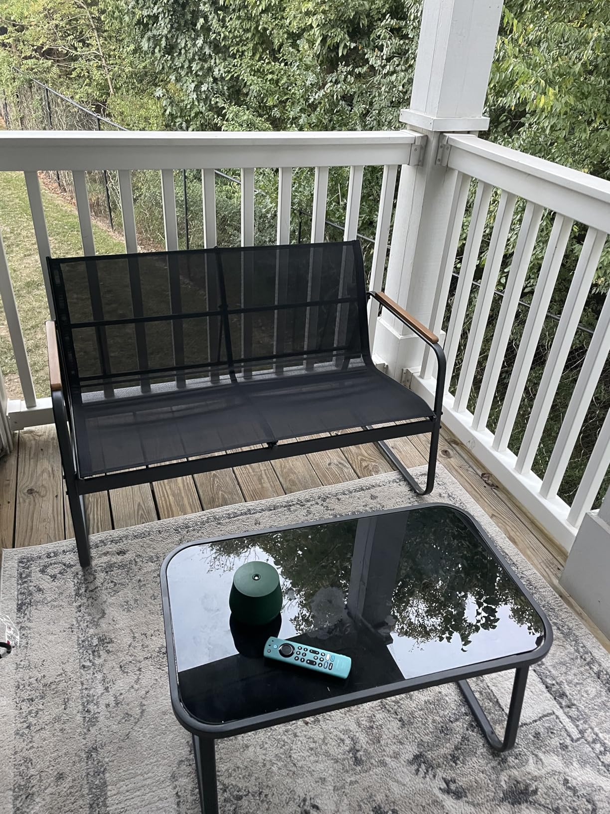 Kozyard 4-Piece Outdoor Patio Furniture Set with Textilene Chairs, Metal Conversation Set, Tempered Glass Coffee Table, Powder-Coated Steel Frame for Garden, Poolside, Backyard Black customer photo 2