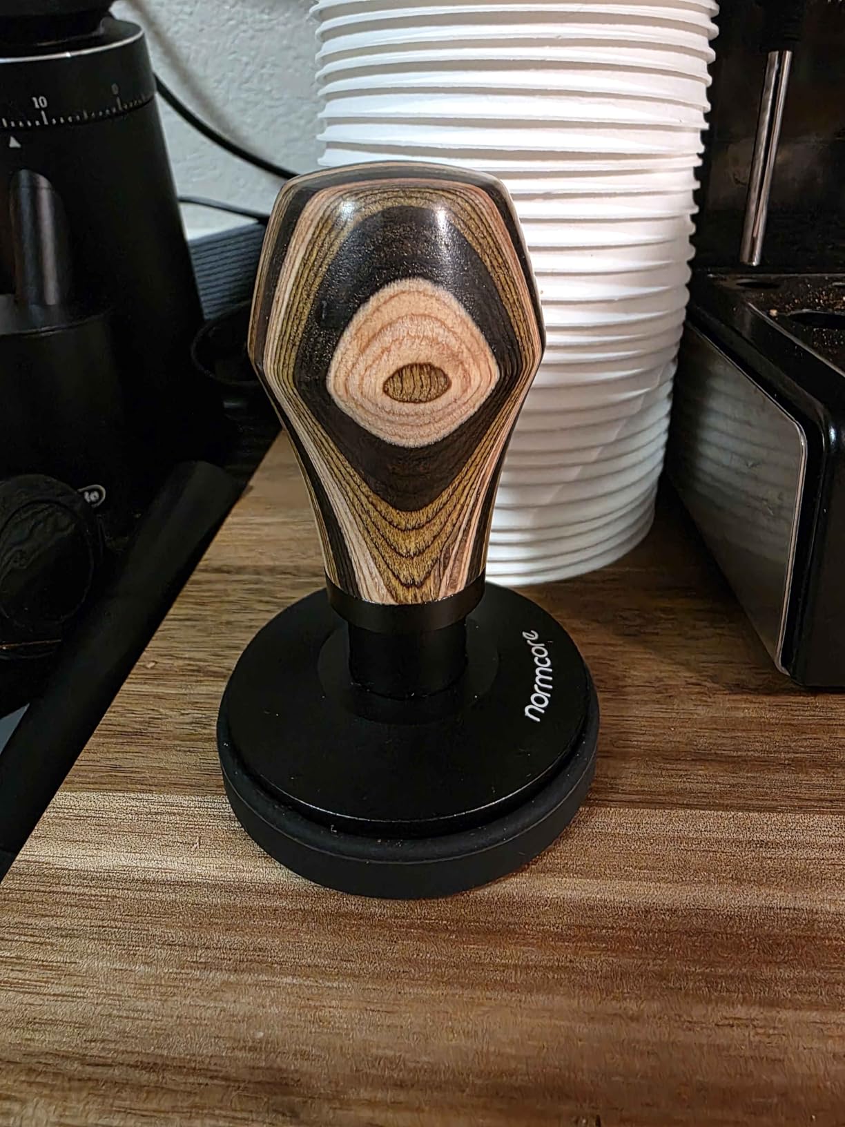Normcore 58mm Espresso Coffee Tamper V4 - Spring Loaded Tamper With Titanium PVD Coating Flat Base - 15lb / 25lb / 30lbs Replacement Springs, Genuine American Walnut Handle customer photo 1