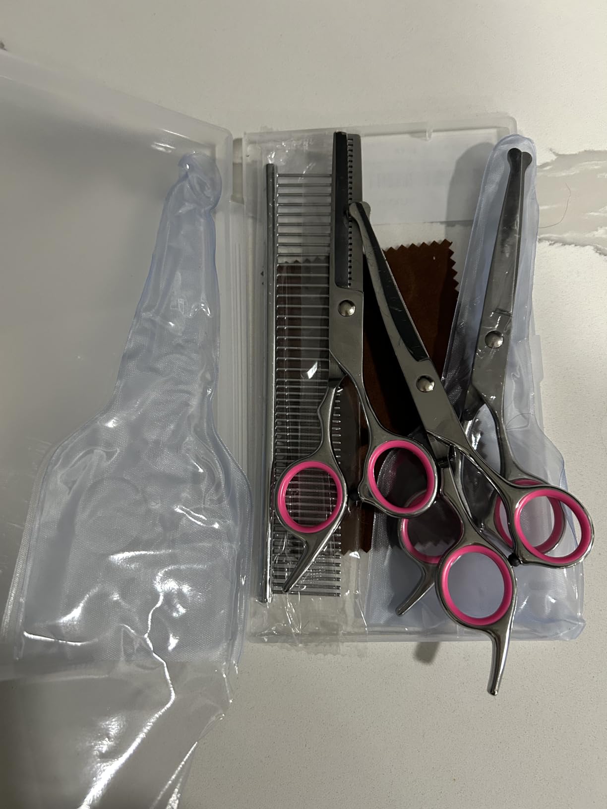 TINMARDA Dog Grooming Kit, Titanium Black Stainless Steel Dog Grooming Scissors with Curved Shears, Black Finger Rings - 5 Piece Sharp Durable Pet Shears for Dogs Cats At Home Salon-Quality Grooming customer photo 2
