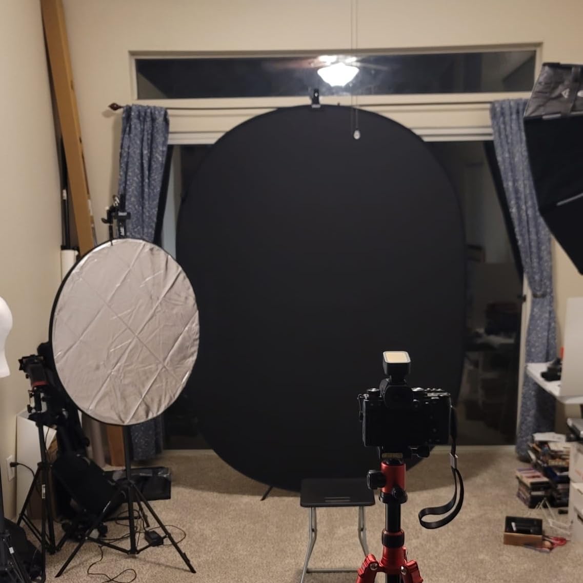 Kate 5x6.5ft Collapsible Backdrop White Black Twist Flex Folding Pop Up Backgrounds for Photoshoot, Headshots Photo, Video Calls customer photo 2