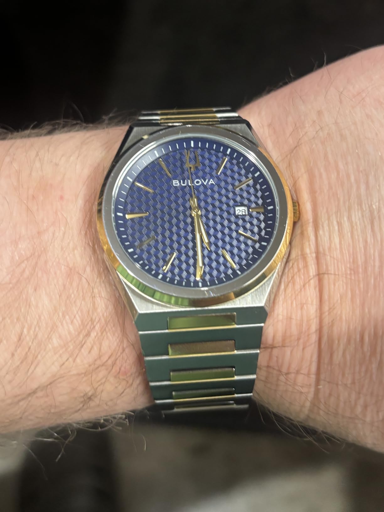 Mens Dress Classic Quartz Two Tone Stainless Steel Watch, Patterned Dial, 39mm customer photo 1