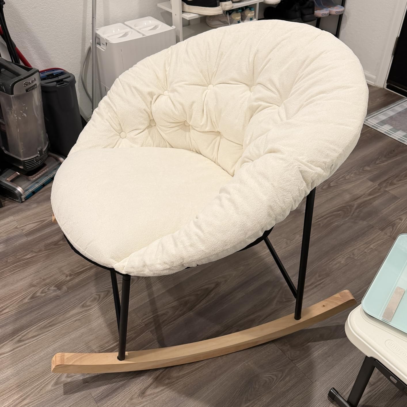 Kidirect Wide Rocking Chair Nursery, Comfy Saucer Nursery Rocking Chairs with Removable Cushion, Indoor Papasan Nursing Chair for Breastfeeding, Mecedora Para Adultos for Living Room & Bedroom (Beige) customer photo 2