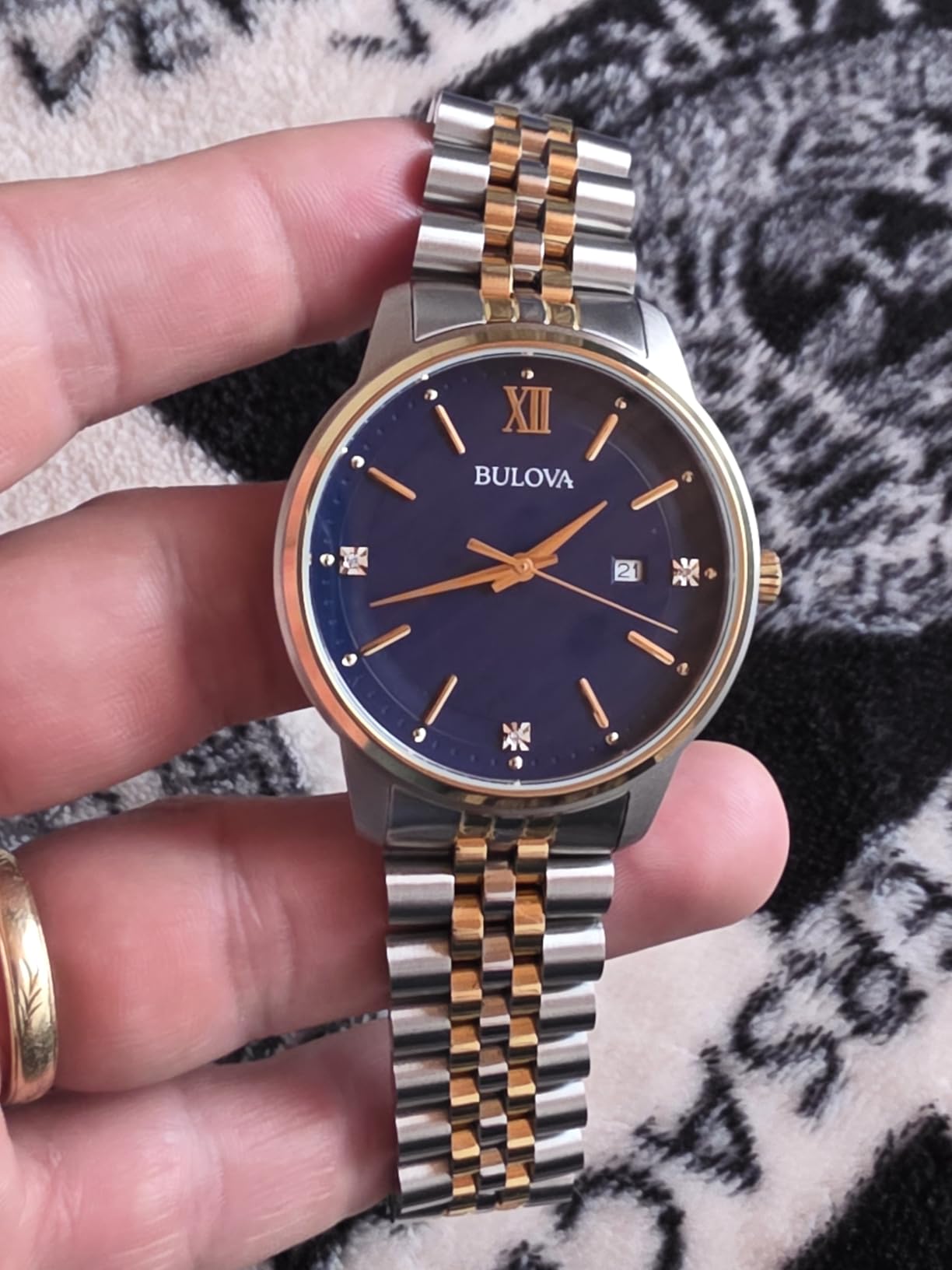 Men's Classic 3-Hand Diamond Quartz Two Tone Stainless Steel Watch (Style: 98D188) customer photo 1