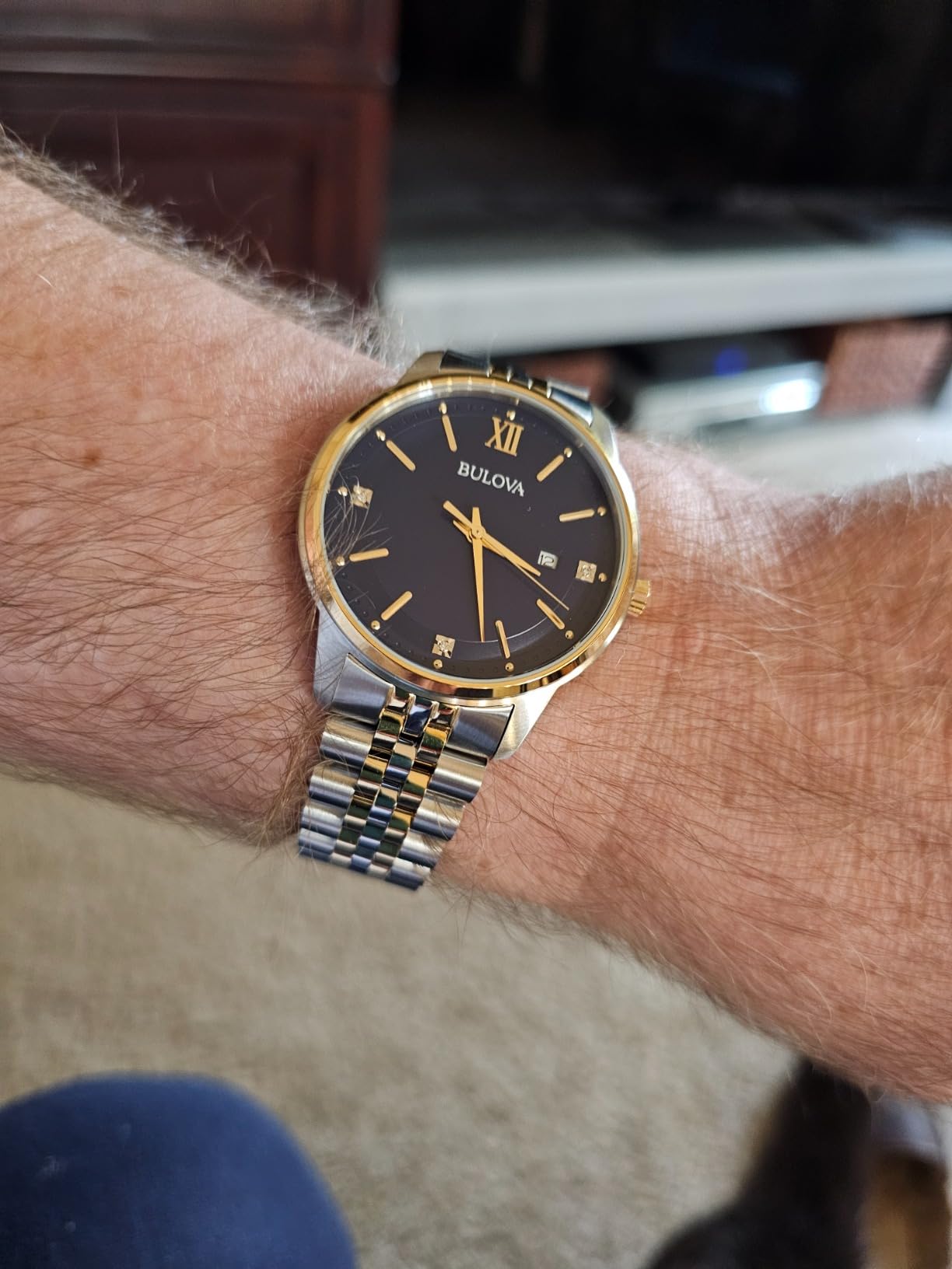 Men's Classic 3-Hand Diamond Quartz Two Tone Stainless Steel Watch (Style: 98D188) customer photo 2