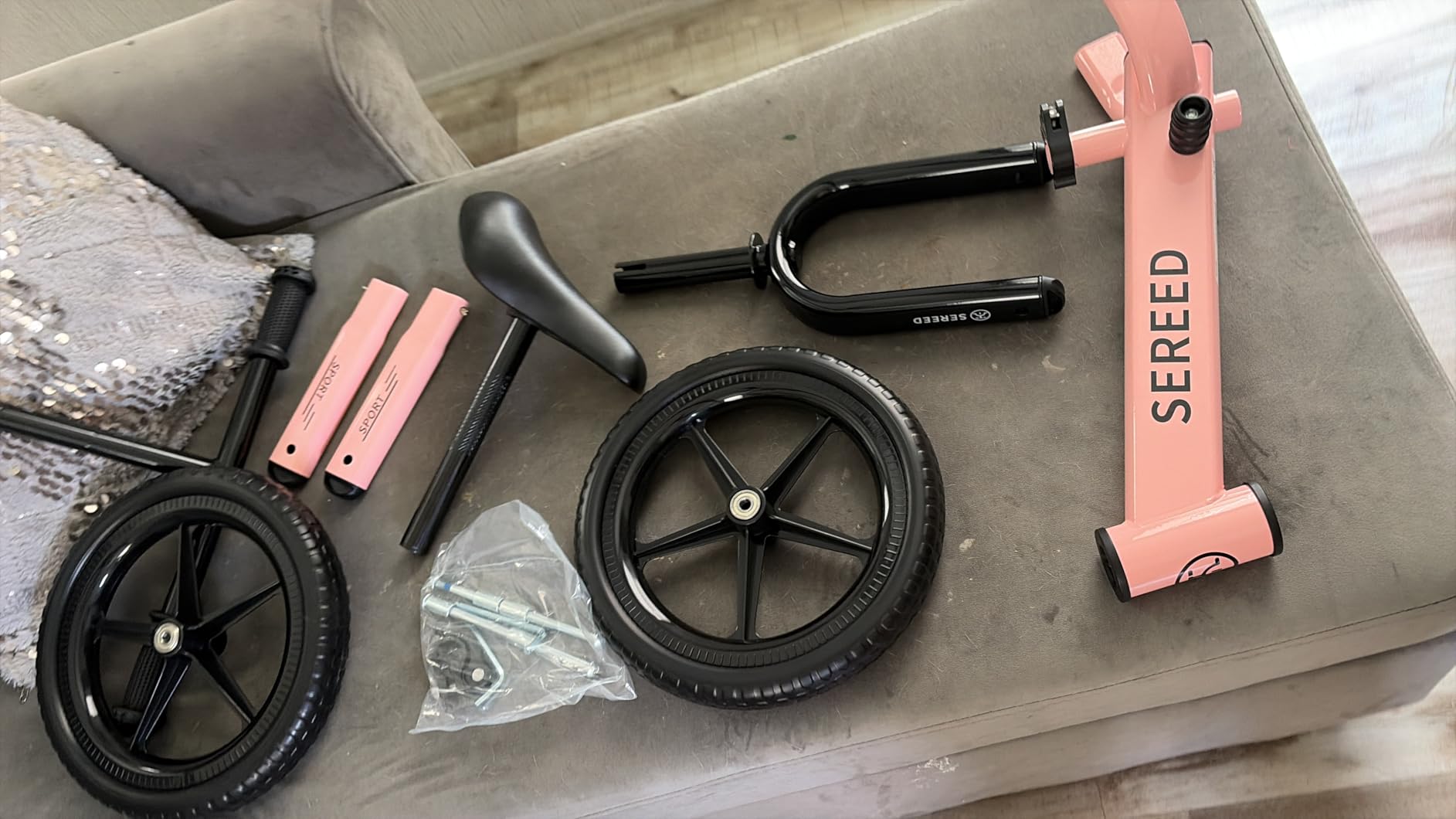SEREED Toddler Balance Bike 2 Year Old, No Pedal Kids Toy Bike for 2-5 Years Old, Tool-Free Adjustment, Gift for 2-3 Boys Girls, Customize Plate with 3pcs Stickers (White) customer photo 1