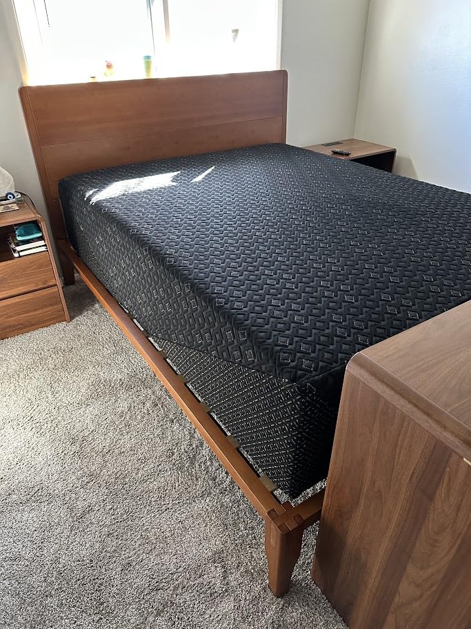 Merax Queen Size Bamboo Platform Bed, Mid-Century Modern Bed Frame with Tall Headboard, Solid Sustainable Bedframe, Wood Slat Support, No Box Spring Needed, Easy Assembly, Noise Free, Brown customer photo 1