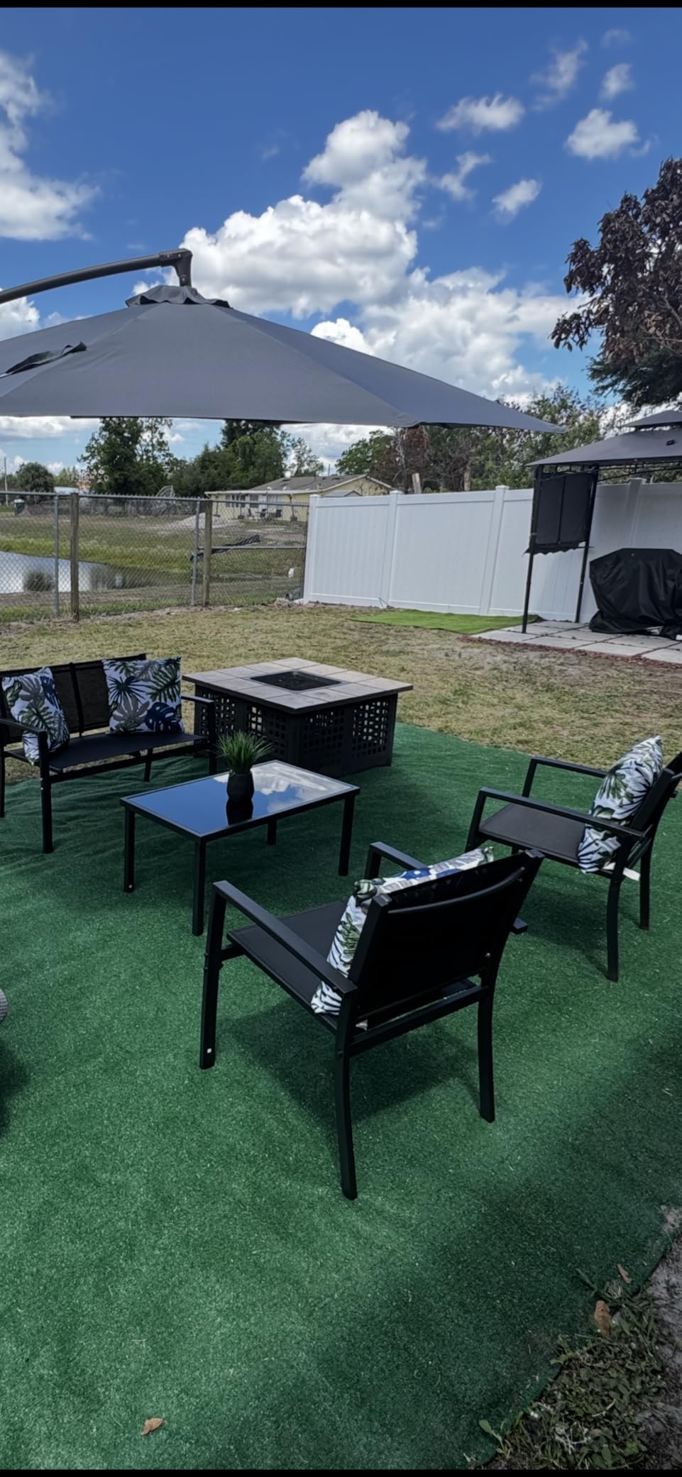 Shintenchi 4 Pieces Patio Furniture Set All Weather Textile Fabric Outdoor Conversation Set, with Glass Coffee Table, Loveseat, 2 Single Chairs for Home, Garden, Lawn, Porch (Gray) customer photo 2