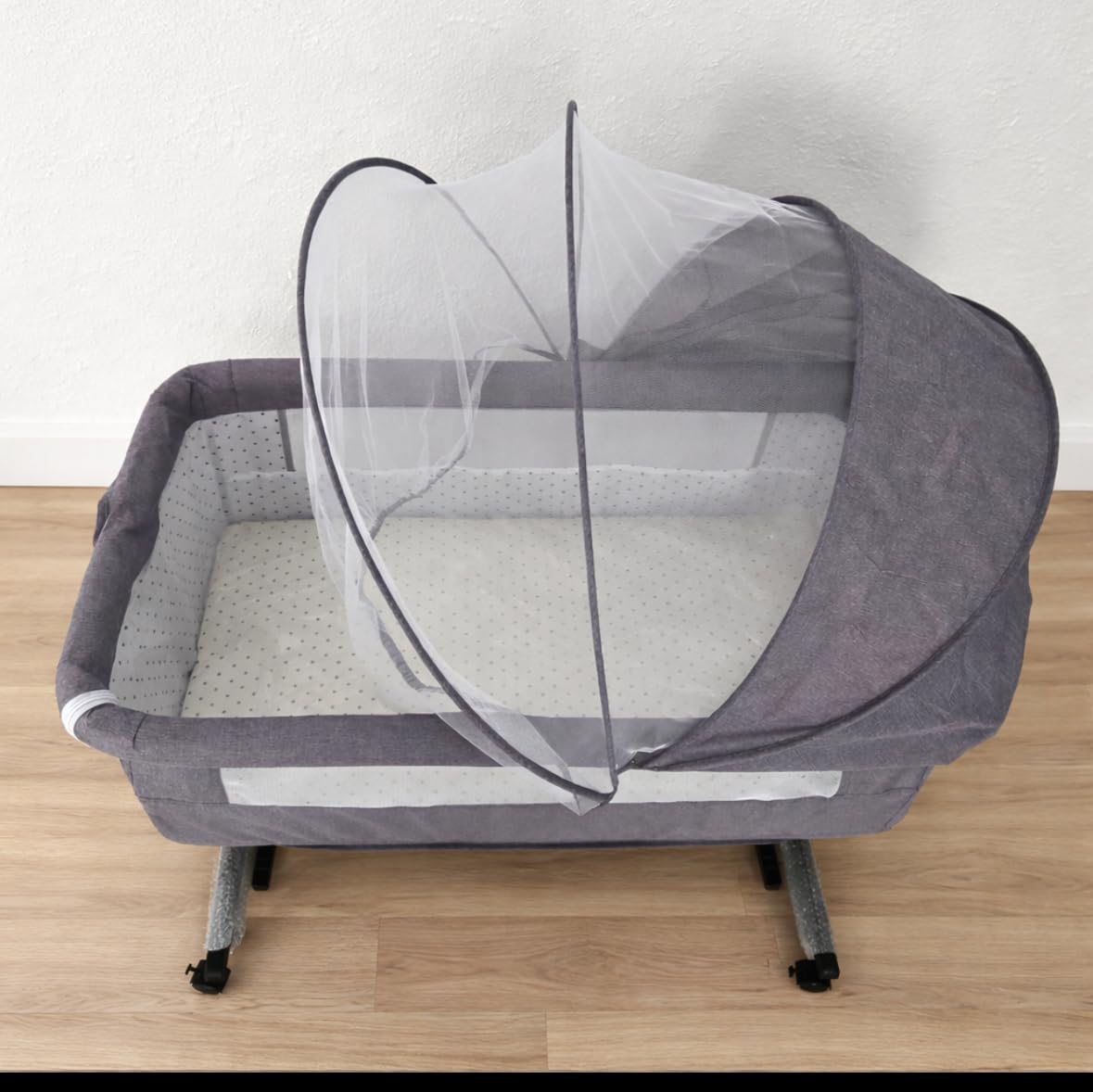 Semphis Baby Bassinet, 3 in 1 Bassinets Bedside Sleeper, Adjustable Height Bedside Sleeper with Rocking Mode, Breathable Mesh, Storage Basket, Wheels, Easy Assemble & Folding (Gray) customer photo 1