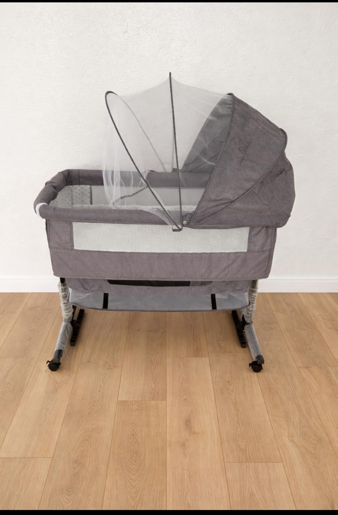 Baby Bassinet, 3 in 1 Bedside Bassinets for Baby, Bassinet Bedside Sleeper with Wheels, Adjustable Height with Rocking Mode, Breathable Mesh, Storage Basket, Easy Assemble & Folding (Dark Gray) customer photo 2