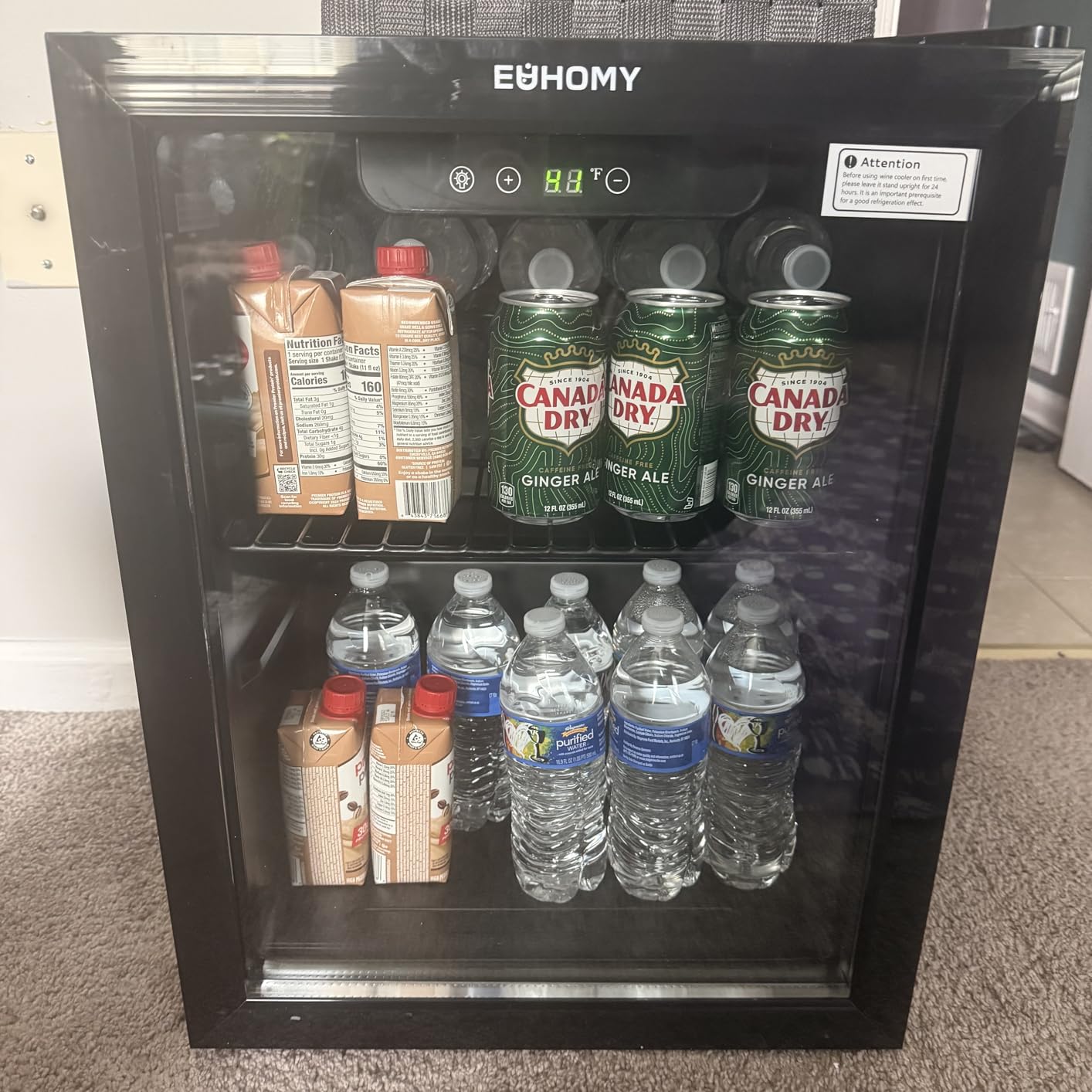 EUHOMY 18L Beverage Refrigerator Cooler, 24 Cans Mini Fridge with Quiet Compressor, Countertop Small Fridge with 40°F-61°F Digital Temperature Control, LED Light for Home, Bar, Office customer photo 1