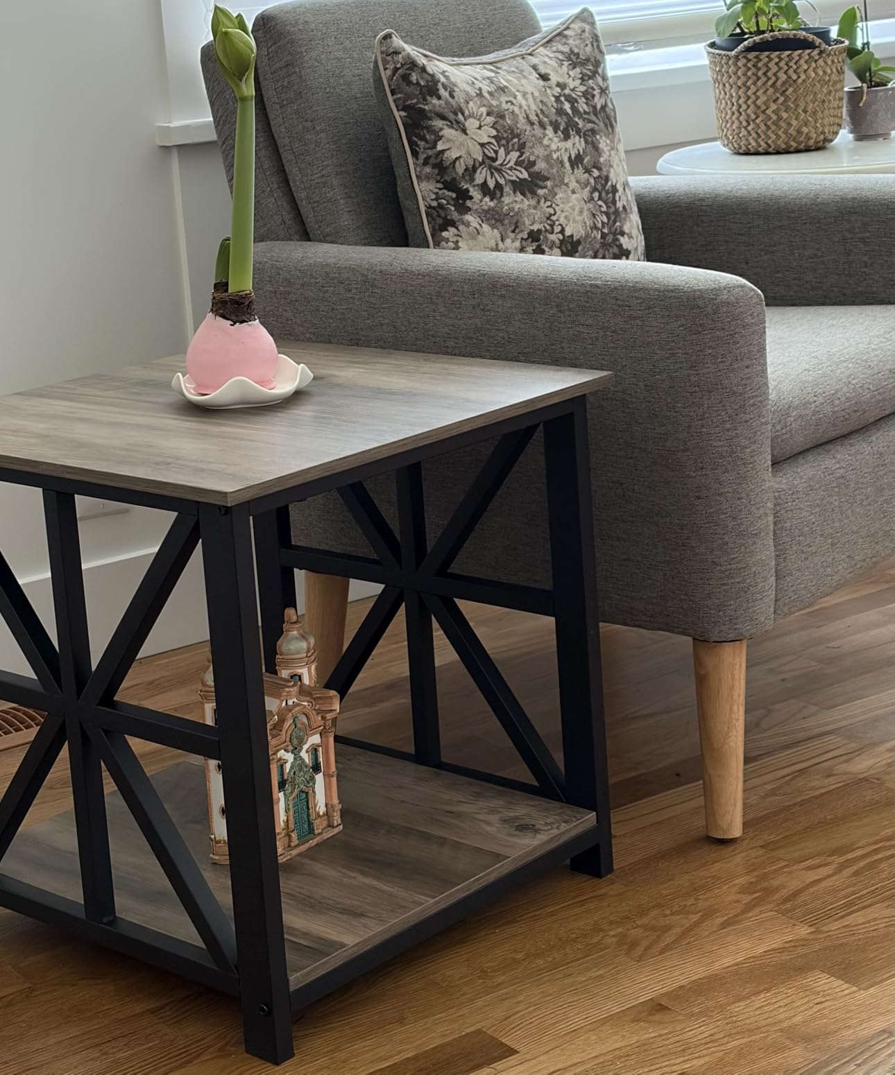 GreenForest End Table with 2-Tier Storage Shelf, 24 inch Large Side Table for Living Room, Modern Nightstand, Walnut customer photo 2