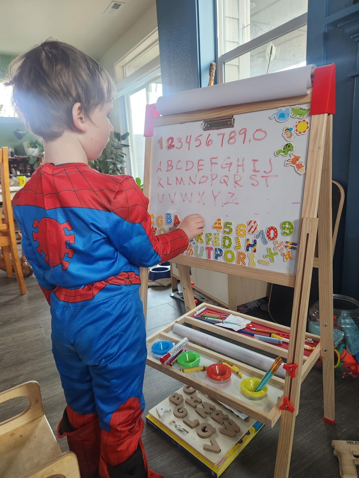 Easel for Kids, Adjustable Wooden Art Easel for Kids, 114+ Art Supplies, Double Sided Magnetic Chalkboard and White Board for Kid, Drawing and Painting for Aged 2-4,5-7,8-12, 2 Paper Rolls customer photo 1