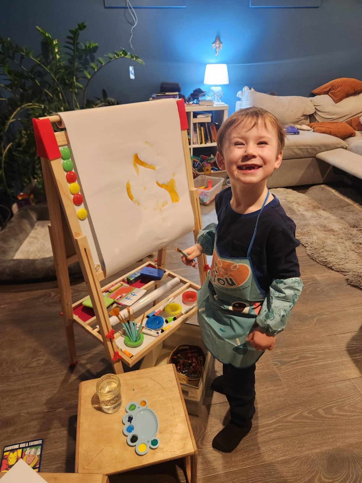 Easel for Kids, Adjustable Wooden Art Easel for Kids, 114+ Art Supplies, Double Sided Magnetic Chalkboard and White Board for Kid, Drawing and Painting for Aged 2-4,5-7,8-12, 2 Paper Rolls customer photo 2