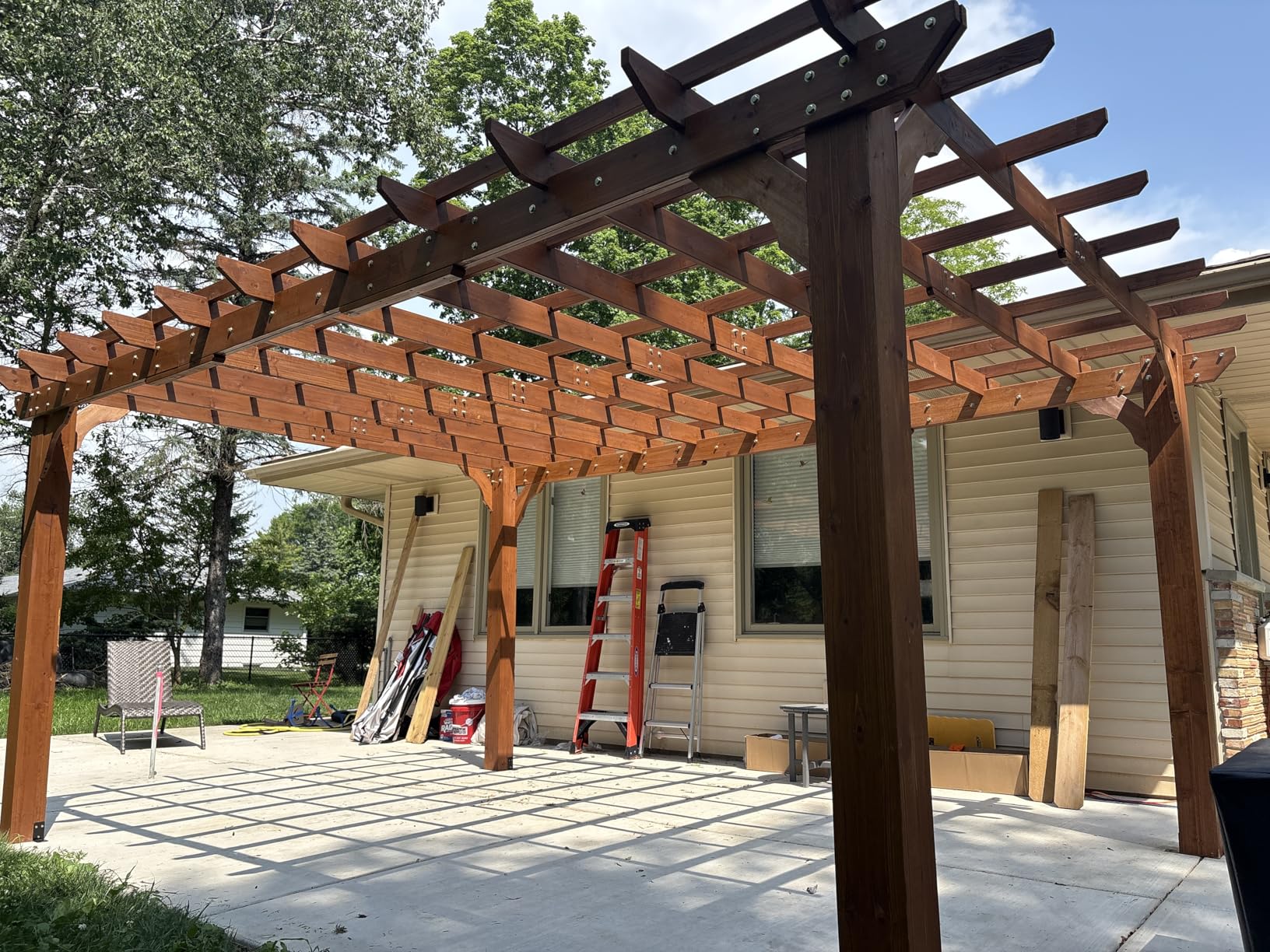 Yardenaler 12 x 16 FT Wooden Pergola, Cedar Wood Gazebo with Flat Roof, Outdoor Garden Shelter with Stakes Included, Patio, Deck, Backyard, Lawn customer photo 2