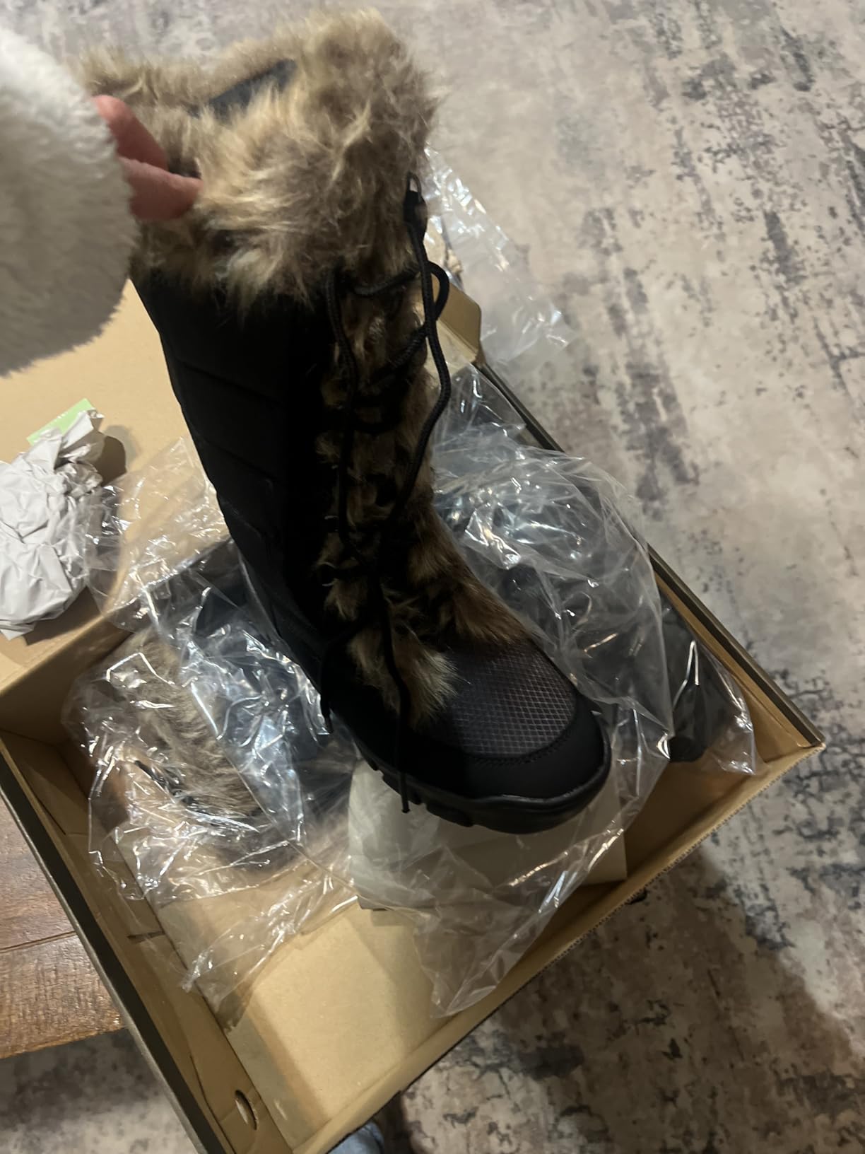 Women's Black Winter Snow Boots Twin Peaks Fur Cuff Mid-Calf Waterproof Lace Up Boots customer photo 1