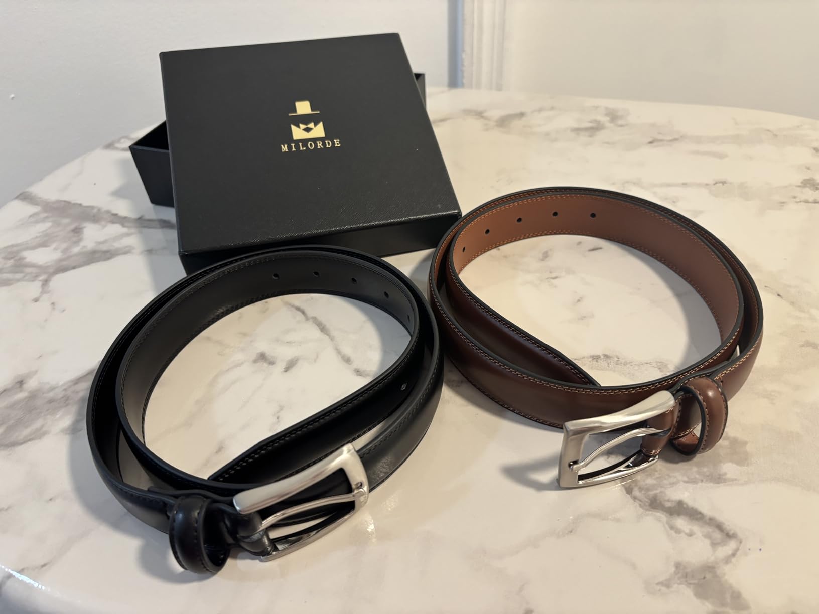 Men's Leather Dress Belt 2Pack, Handmade, Genuine Leather, Fashion & Classic Designs for Work Business and Casual customer photo 2