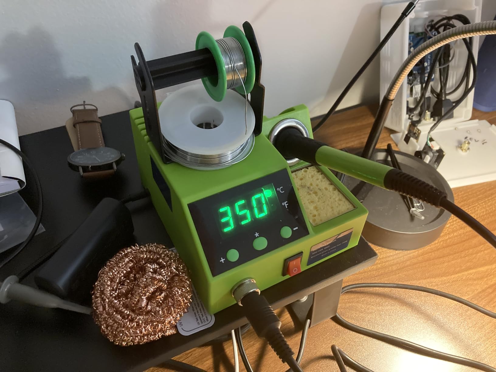 Crtsweker 100W Digital Display Soldering Iron Station Kit with 2 Helping Hands, 356°F - 896°F, Auto Sleep, °C/°F Conversion, Solder Wire, Tips, Stand, Pump, Tweezers, Tip Cleaner, Green customer photo 1