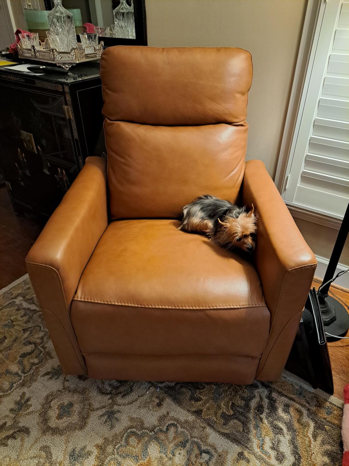 CHITA Genuine Leather Power Recliner Chair for Adults, Electric Wall Hugger Recliner for Small Spaces, Modern Living Room and RV Recliner Chair with Adjustable Power Headrest & Charging Ports, Brown customer photo 2