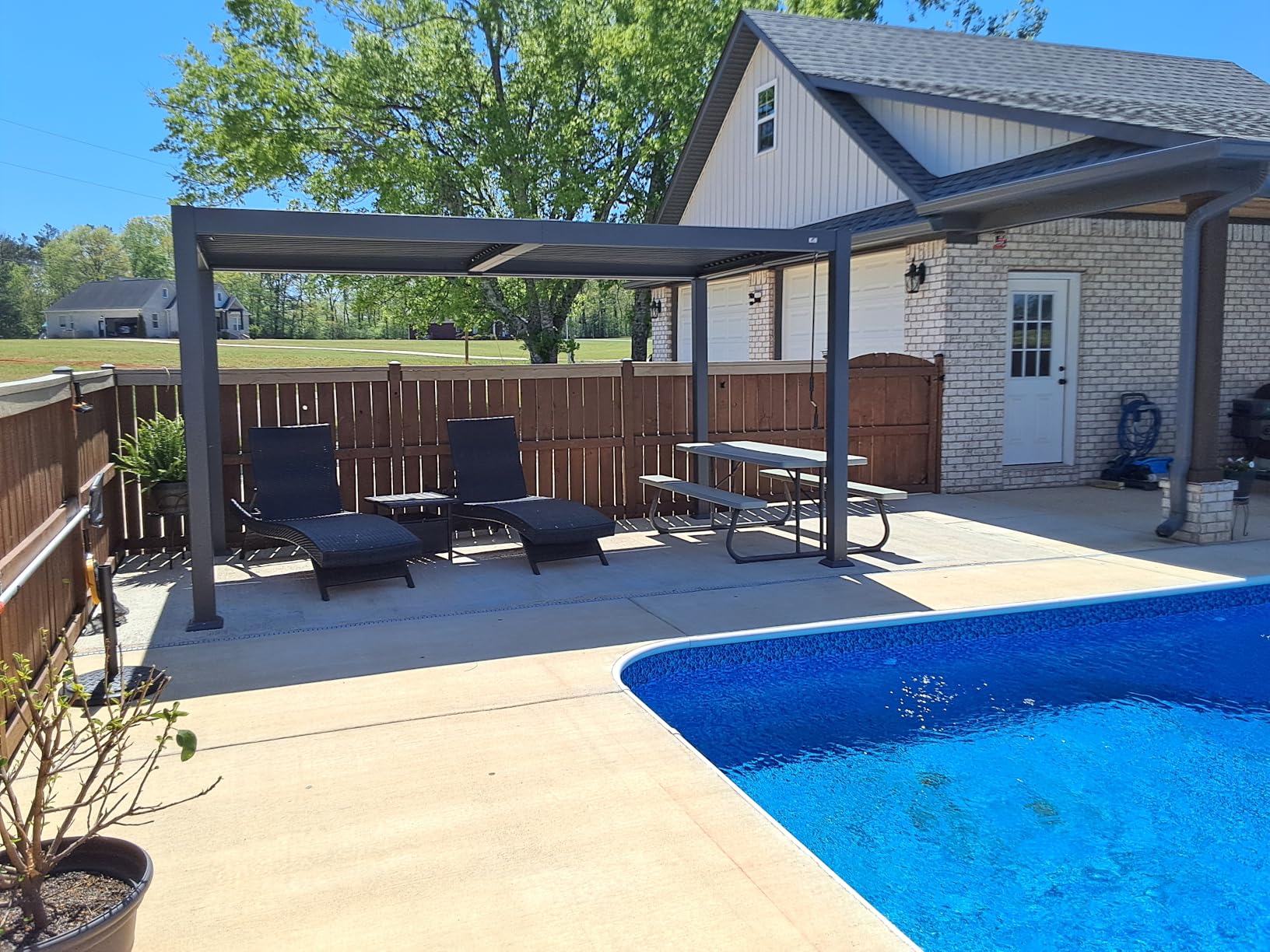 PURPLE LEAF Louvered Pergola 92KS 10' x 14' with Integrated LED Strip Lights Aluminum Outdoor Pergola with Adjustable Louvered Roof for Patio Deck Garden Yard Gray customer photo 2