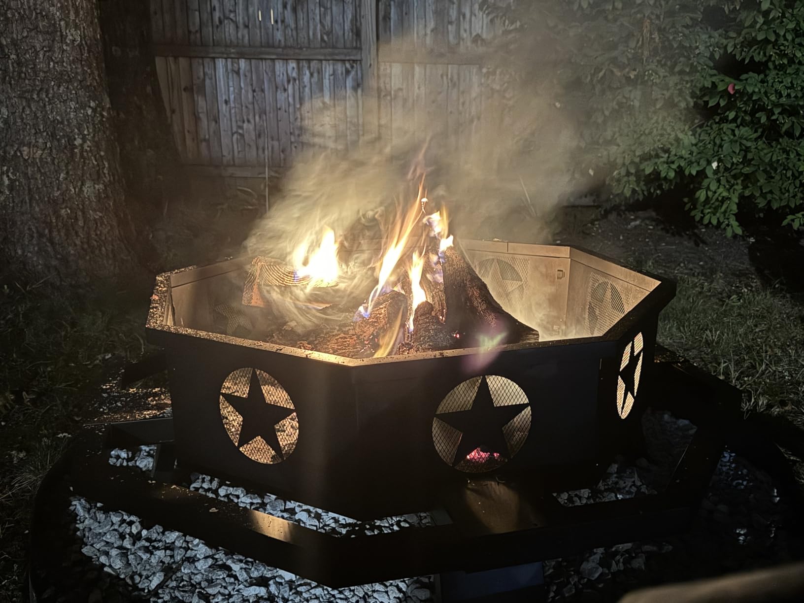 45 inch Large Fire Pit, Outdoor Fire Pit with Heavy Duty Construction, Wood Burning Fire Pits for Outside Octagonal Firepit for Camping, Backyard, Patio, Black customer photo 2