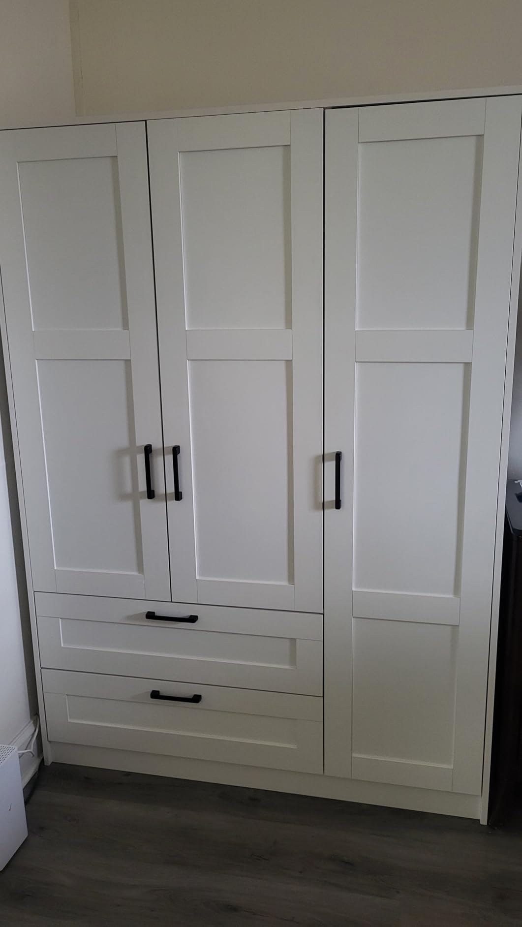 Fenghua Lizhi 3 Doors Wooden Wardrobe Closet Armoire, White Storage Cabinet for Hanging Clothes, Bedroom Large Capacity Freestanding Armoire, Wood Wardrobe Combination with Shelves (2drawer, White) customer photo 2