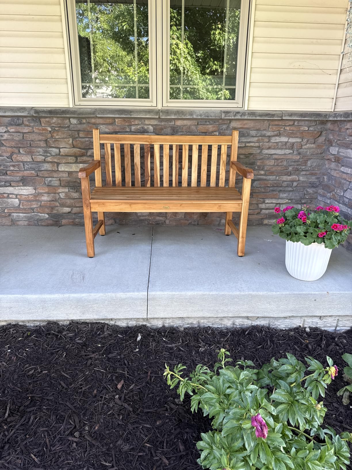 EcoDecors Eleganto 41 inch Outdoor Bench Teak Wood Garden Bench for Patio with Armrests and Backrest, in Natural Color customer photo 1
