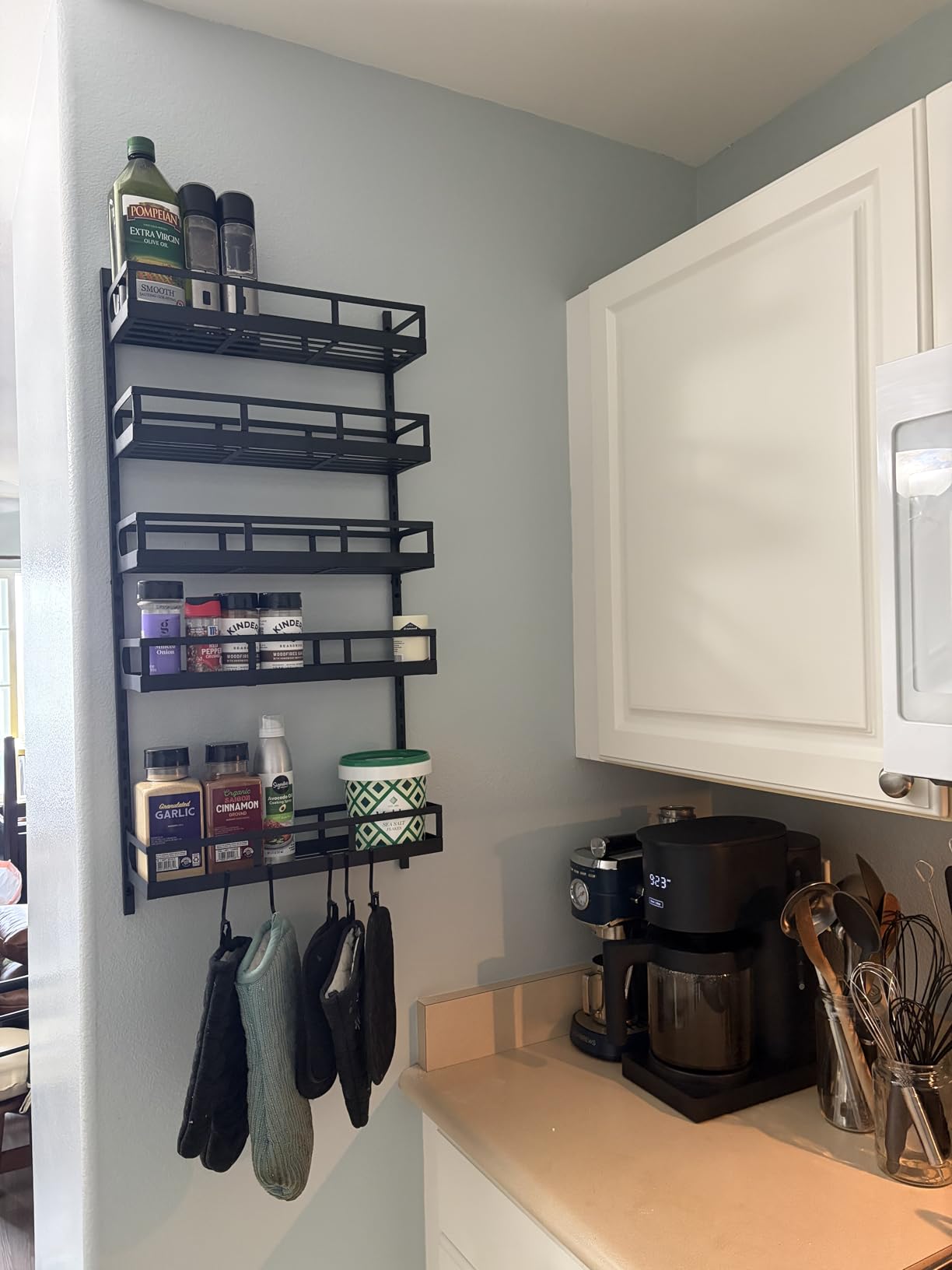 X-cosrack 8-Tier Adjustable Spice Rack - Wall-Mounted Space-Saving Organizer with Mixed Baskets, Large-Capacity Seasoning Holder for Kitchen & Pantry (Black) customer photo 2