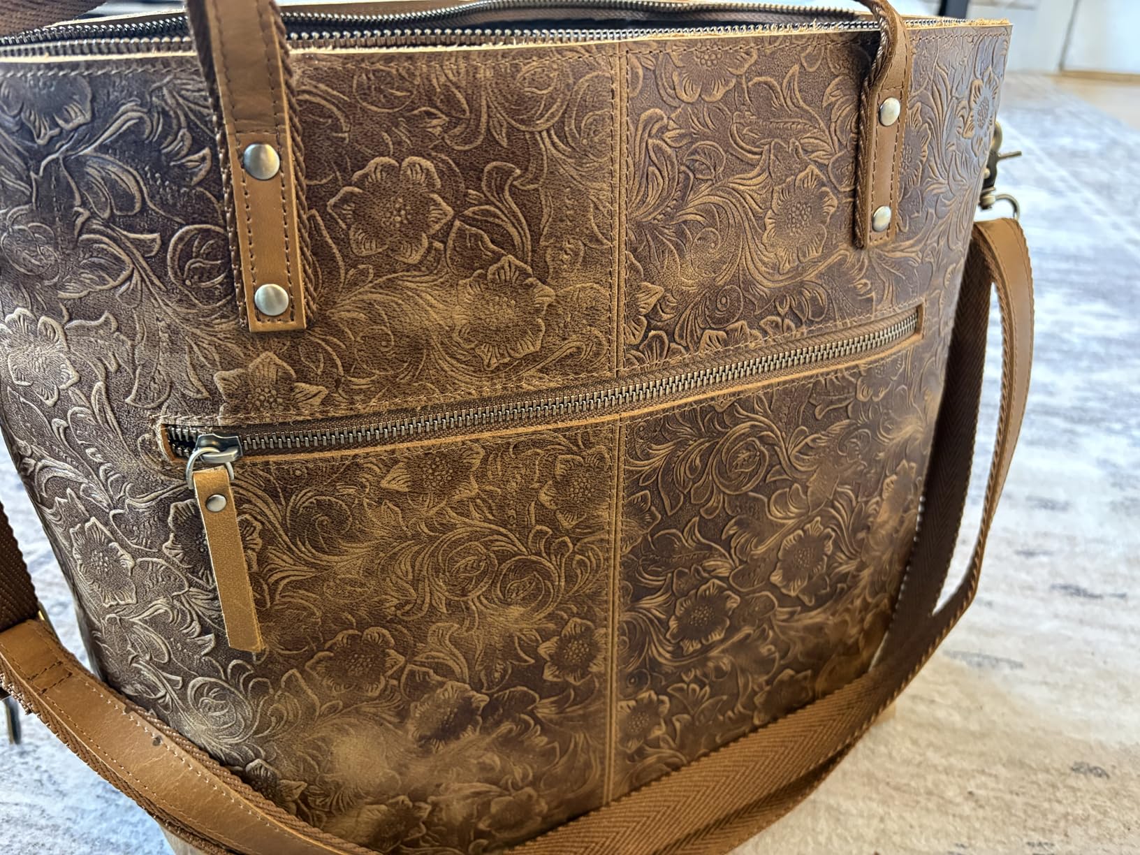 S-ZONE Leather Tote Bag for Women Large Work Totes Designer with Adjustable Strap customer photo 2