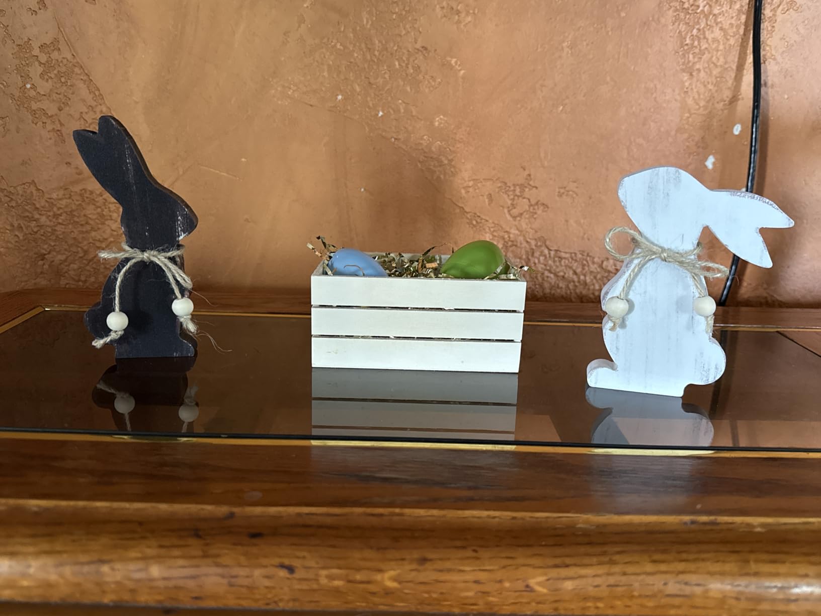 COCHIE Easter Decorations for The Home, Rustic Farmhouse Wooden Bunny Blocks Tiered Tray Decor Set of 3, Vintage Wood Bunnies Sign for Table Top Office Party Shelf Decoration (Colorful) customer photo 1