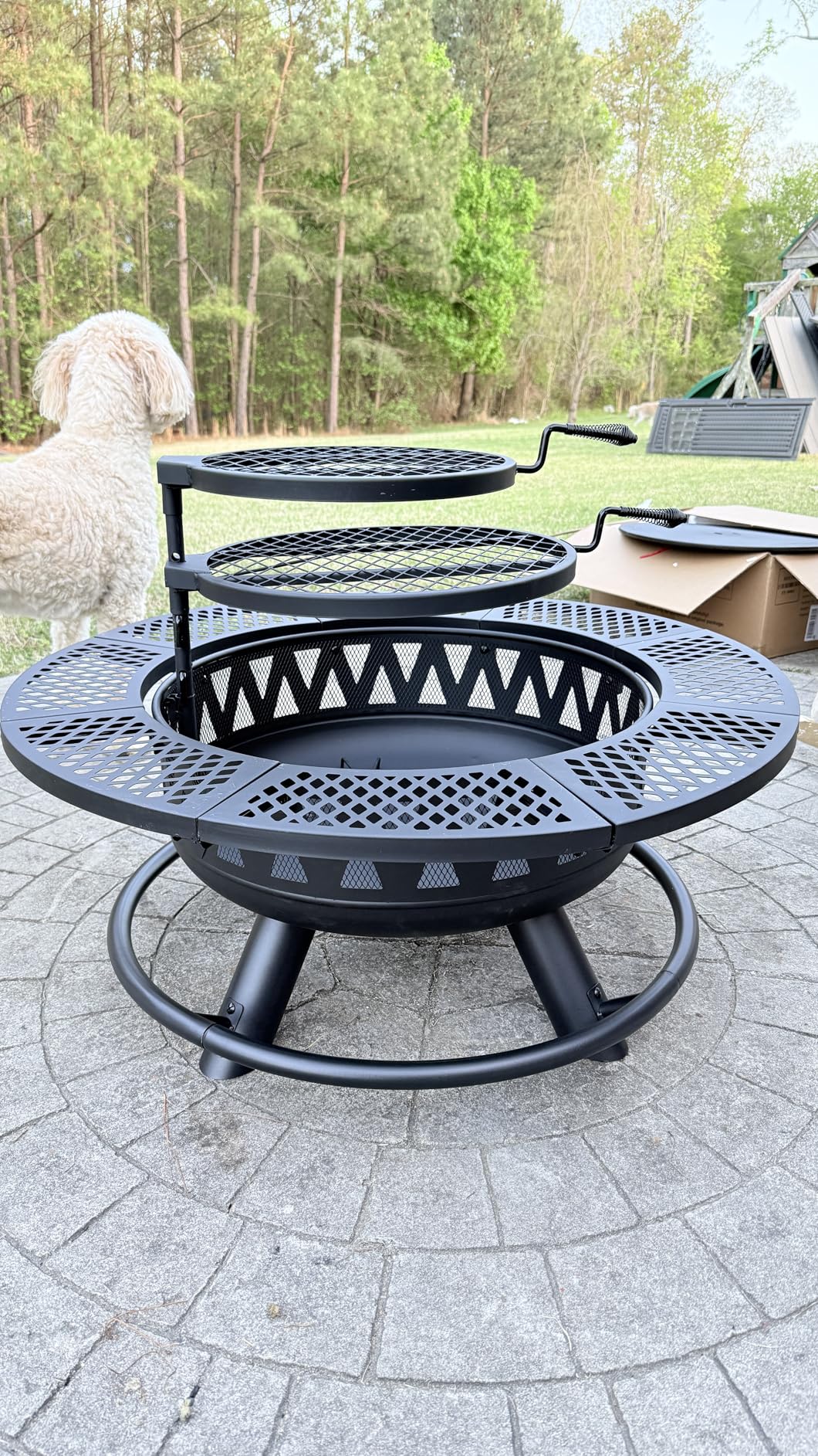 47 Inch Fire Pit with 2 Grills, Outdoor Extra Large Firepits for Outside, Wood Burning Fireplace for Camping,Picnic,Bonfire, 3-in-1 Round Metal Table with Lid for Backyard,Patio,Party customer photo 1