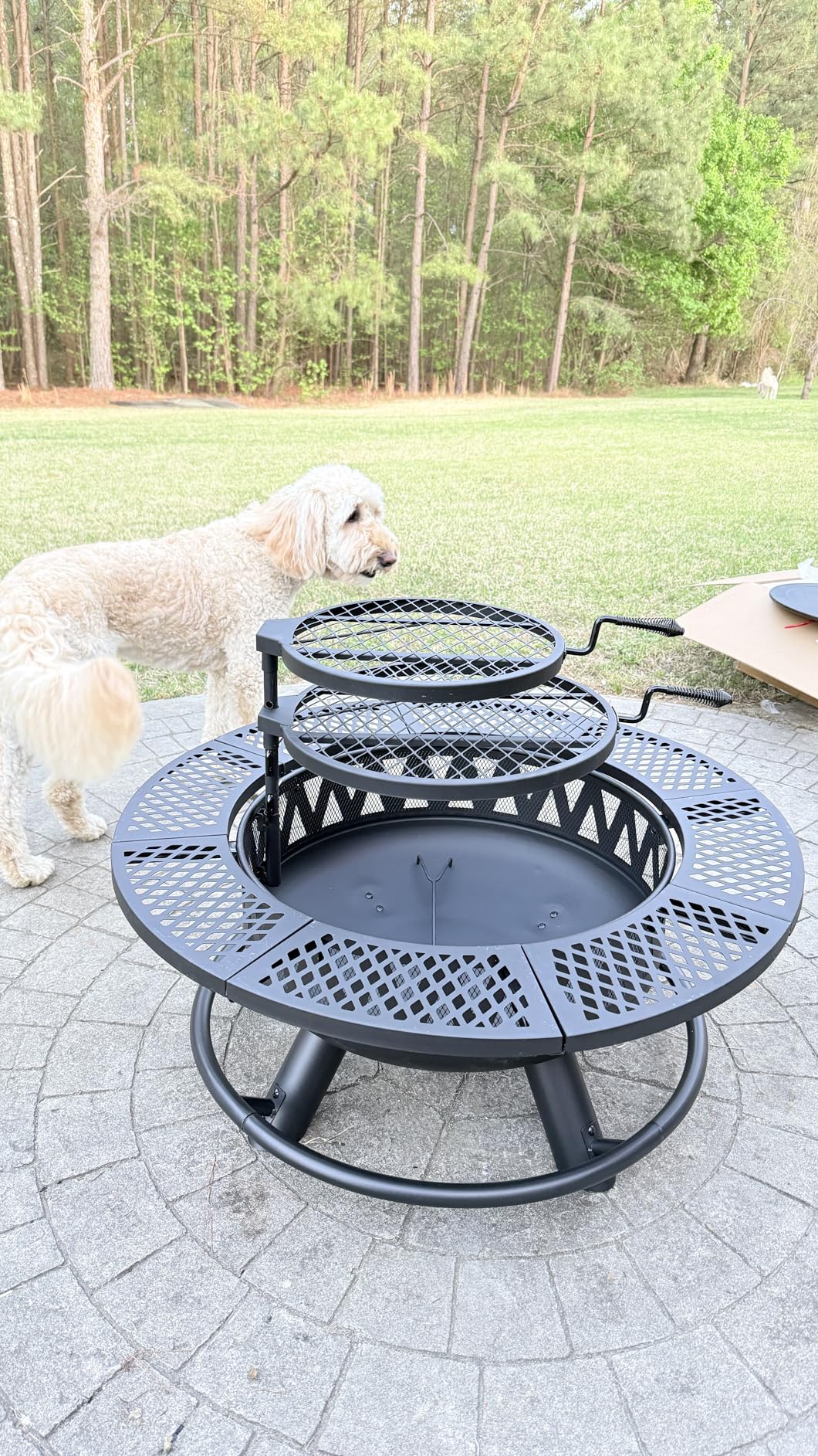 47 Inch Fire Pit with 2 Grills, Outdoor Extra Large Firepits for Outside, Wood Burning Fireplace for Camping,Picnic,Bonfire, 3-in-1 Round Metal Table with Lid for Backyard,Patio,Party customer photo 2