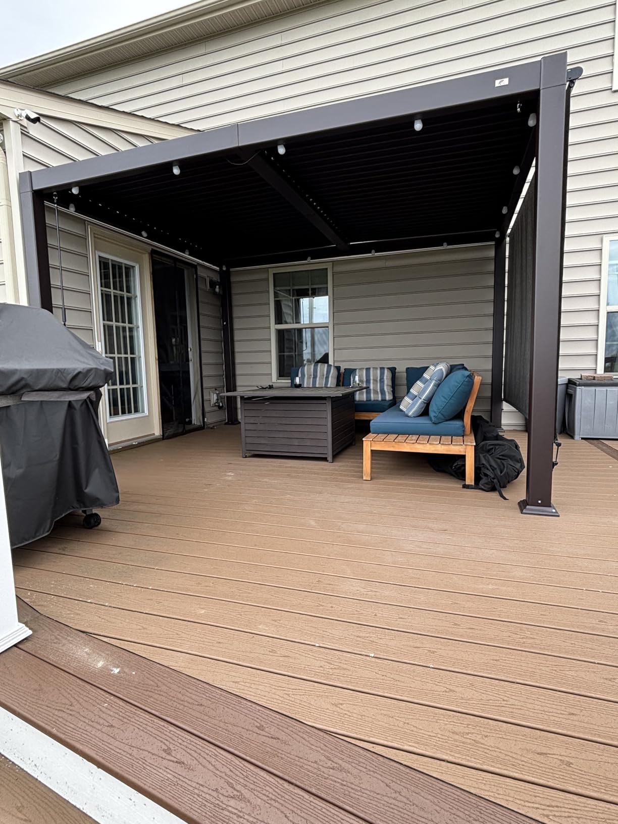 PURPLE LEAF 10' x 12' Louvered Pergola Outdoor Adjustable Louvre Shade Modern Patio Aluminum Pergola with Retractable Roof for Deck Backyard Garden Hardtop Gazebo, Bronze customer photo 1