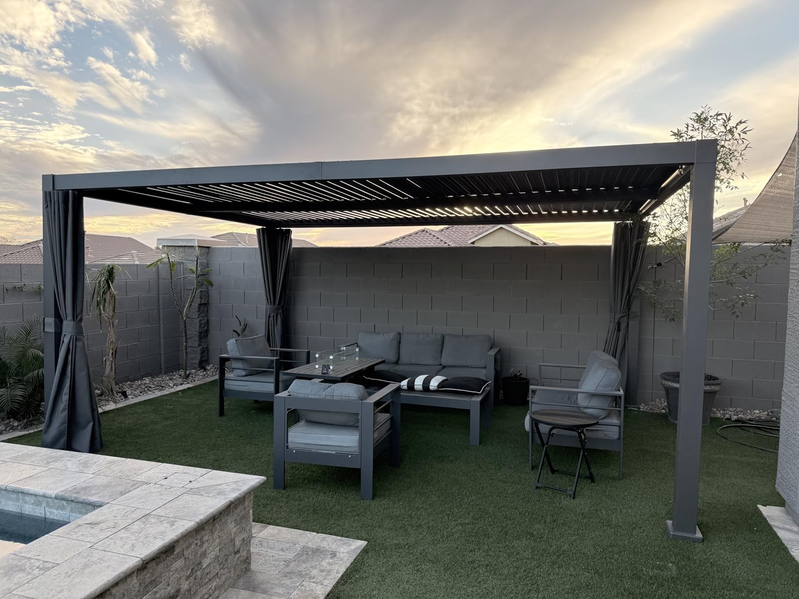 Aoxun Louvered Pergola 12' x 16' Outdoor Aluminum Pergola with Adjustable Top for Decks, Gardens and Backyards, Gray customer photo 1