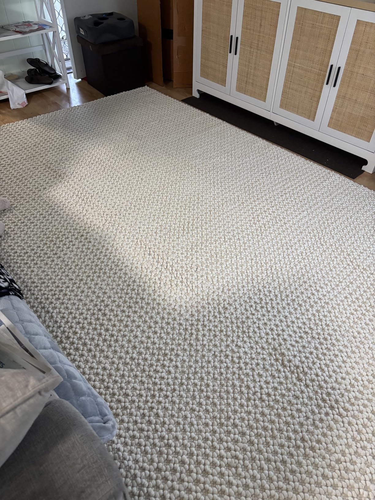 Handwoven Wool Area Rug - Hand Woven Natural Carpet Rugs - Bedroom Living Room Dining Room (Ivory- 5'x8') customer photo 1