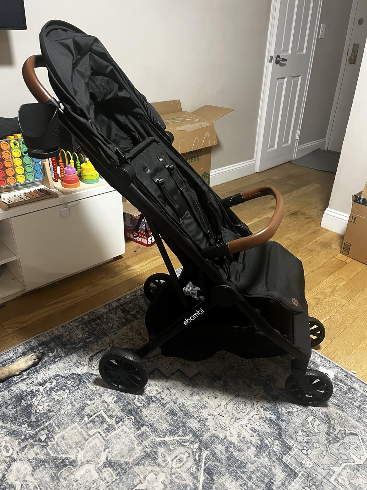 Bombi Bēbee V2 Lightweight Baby Stroller - Premium Vegan Leather, One-Hand Fold, Infinite Recline, Aircraft-Grade Aluminum Frame, XXL Canopy, and Ample Storage Umbrella Stroller - Hickory customer photo 1