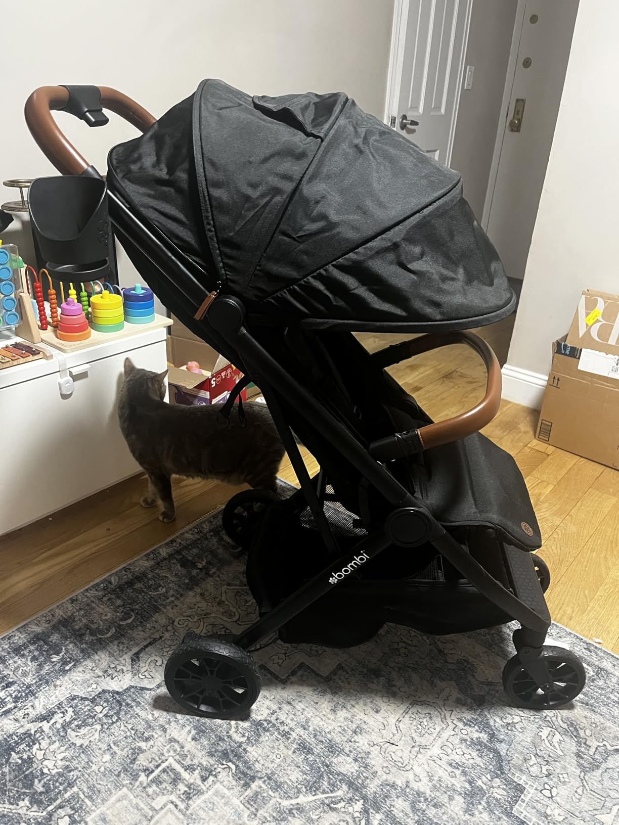 Bombi Bēbee V2 Lightweight Baby Stroller - Premium Vegan Leather, One-Hand Fold, Infinite Recline, Aircraft-Grade Aluminum Frame, XXL Canopy, and Ample Storage Umbrella Stroller - Hickory customer photo 2