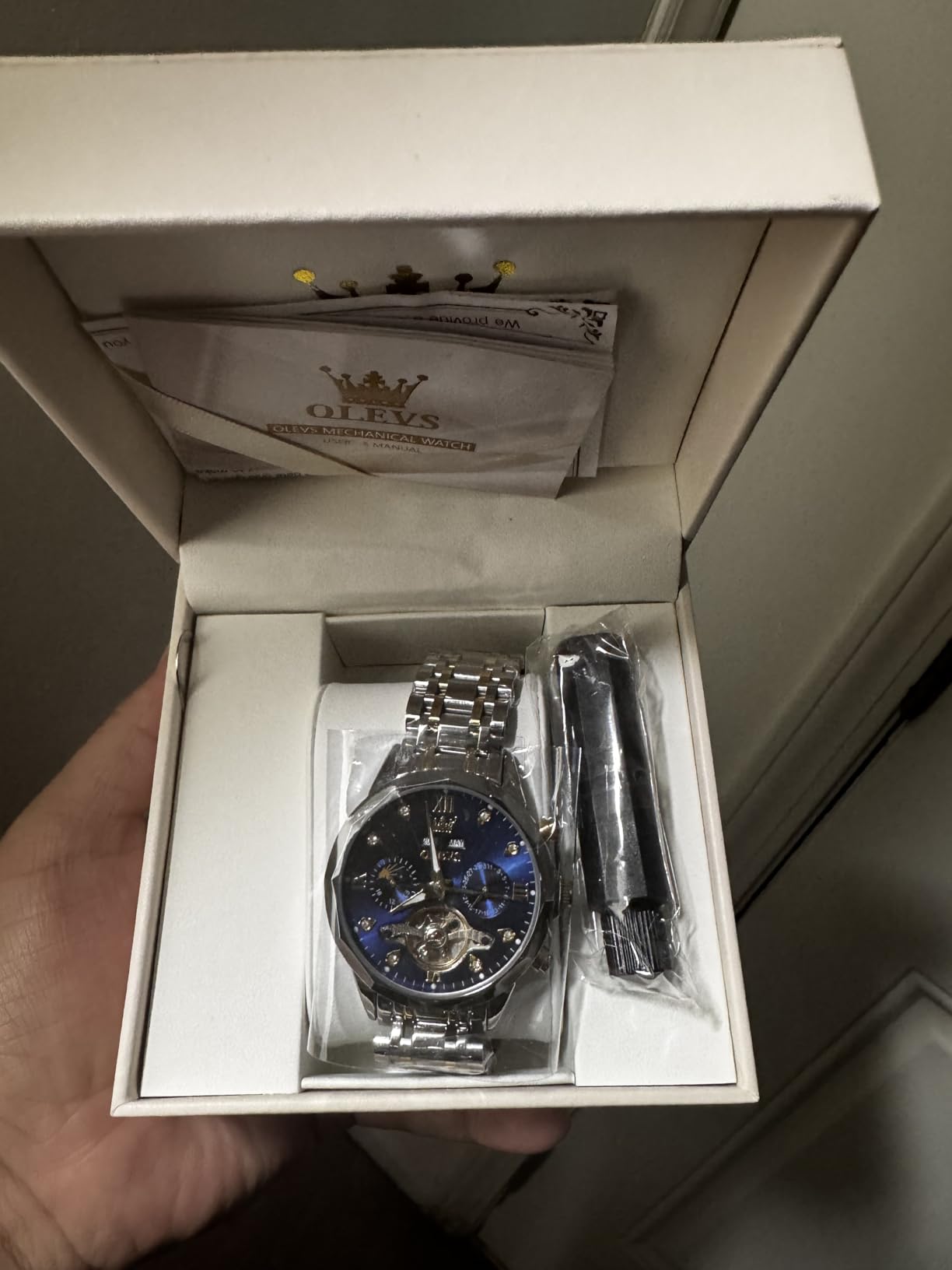 Skeleton Men Watches Automatic Business Luxury Diamond Self Winding Watch for Men Stainless Steel Calendar Wrist Watch customer photo 2