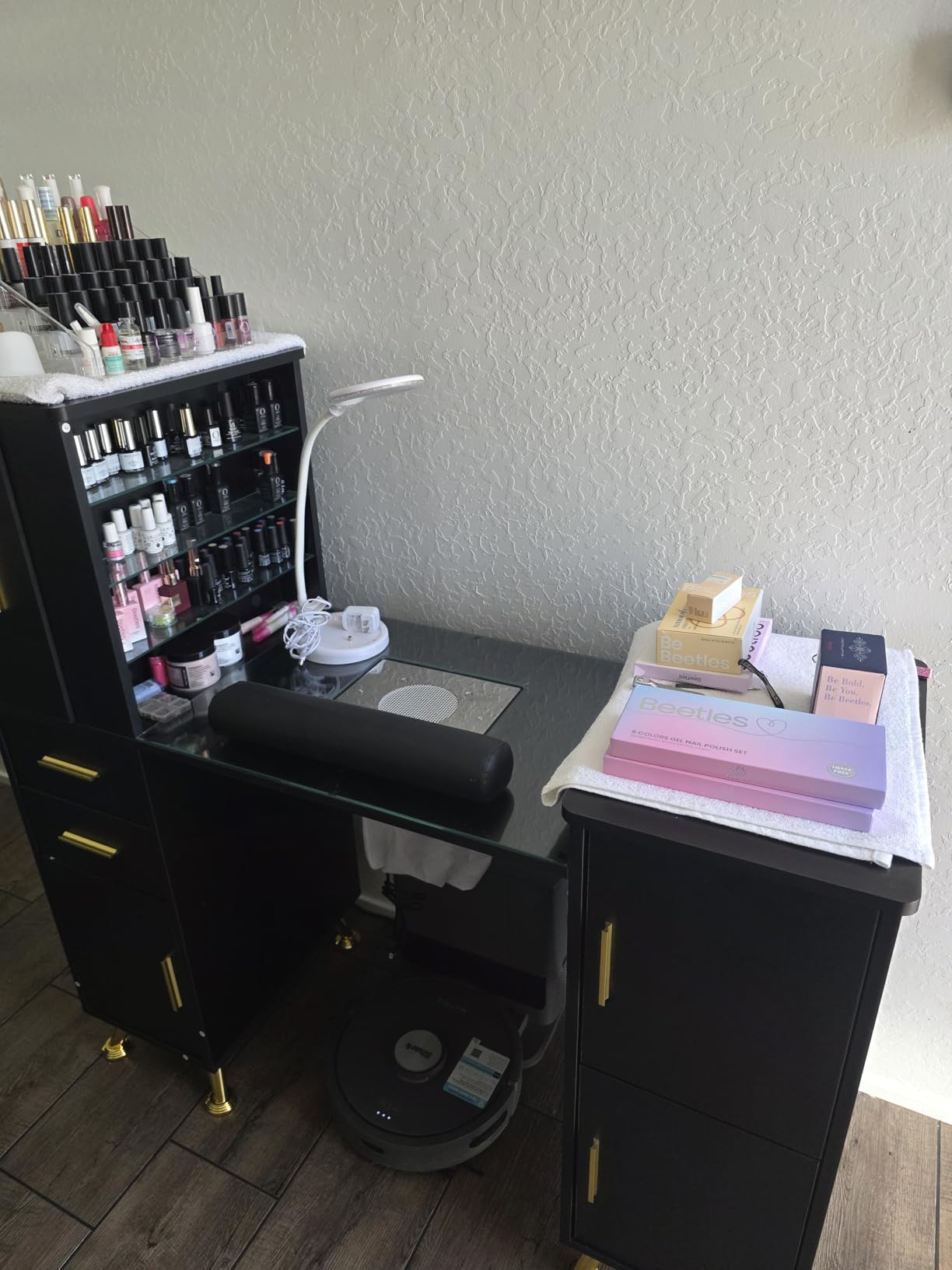 Kikihouse Manicure Table Nail Station w/Glass Top, Dust Collector, 4 Dust Bags, Storage Drawers & Cabinets, Nail Desk Beauty Salon Workstation (White) customer photo 2
