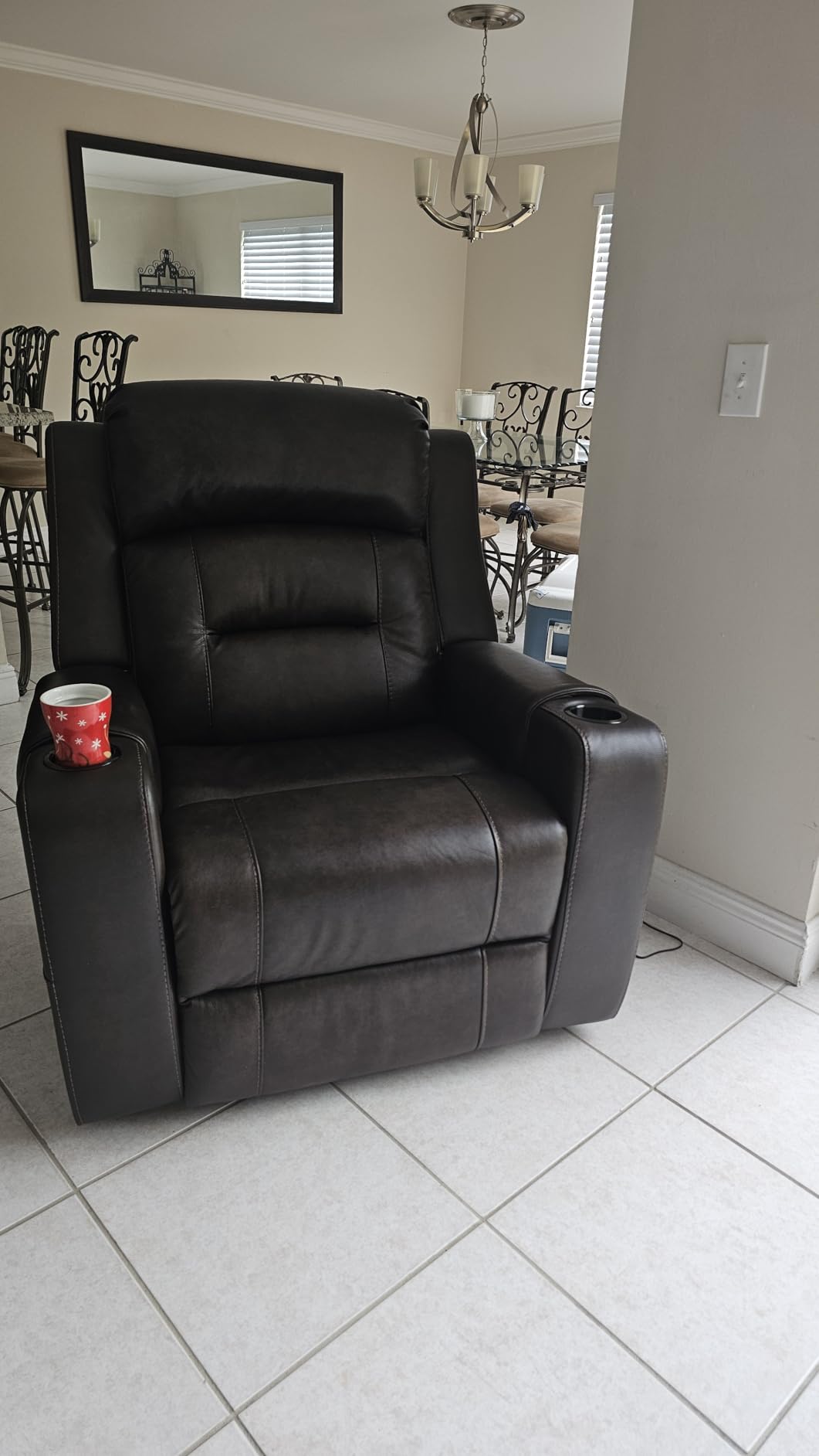 Watson & Whitely Genuine Leather Power Recliner Chairs for Adults, Lay Flat Recliner with Power Headrest, USB Ports and Cup Holders, Electric Reclining Sofa for Living Room, Bedroom, Saddle Brown customer photo 2