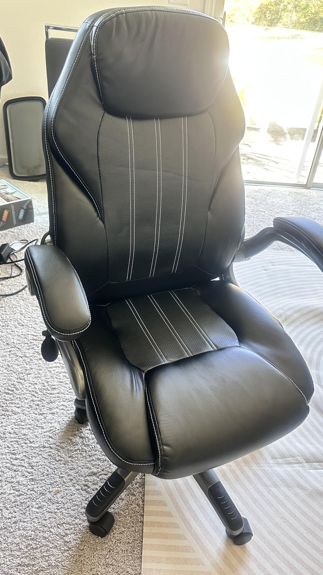 Ylzyxal Office Desk Chair, Ergonomic Computer Chair with Padded Flip-Up Arms and Adjustable Lumbar Support, PU Leather Executive Chair with Tilt Lock and 360° Swivel Rolling Wheels for Work, Study customer photo 2