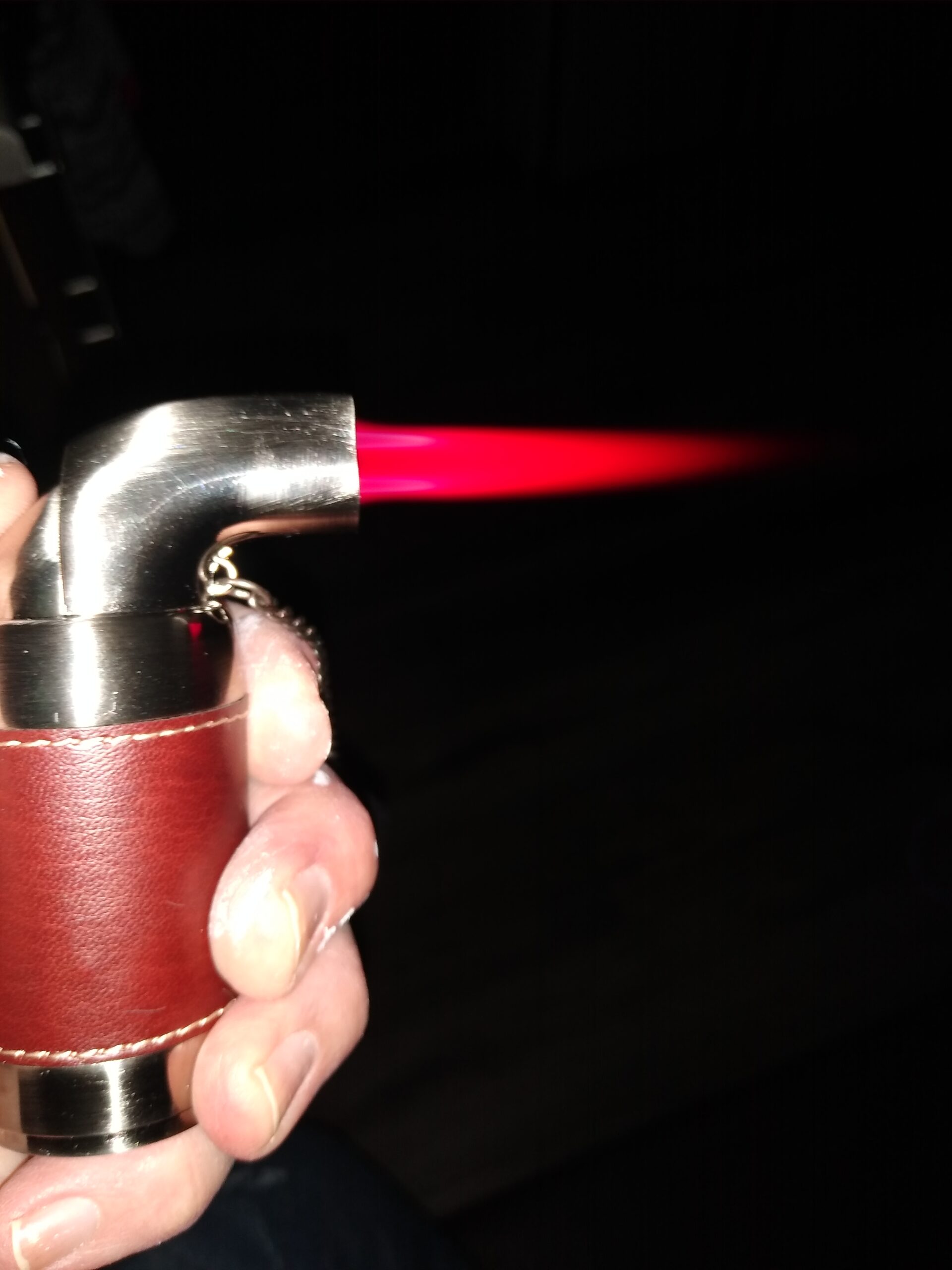 Ambrogio.L Quad Torch Lighter Leather Tabletop Refillable Butane Gas Red Flame Cigar Tobacco Lighter (Black01) customer photo 2