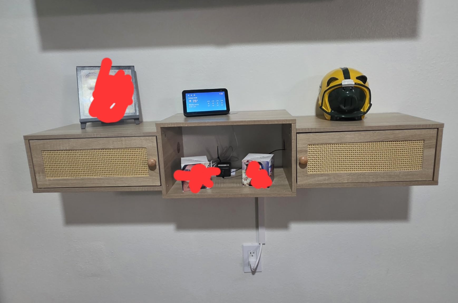 IBUYKE Modern Rattan Floating TV Stand with Doors, Wall Mounted TV Shelf for TVs up to 55 Inches, Media Console Entertainment Center for Under TV Storage Cabinet for Living Room Bedroom, Natural UWST012N customer photo 2