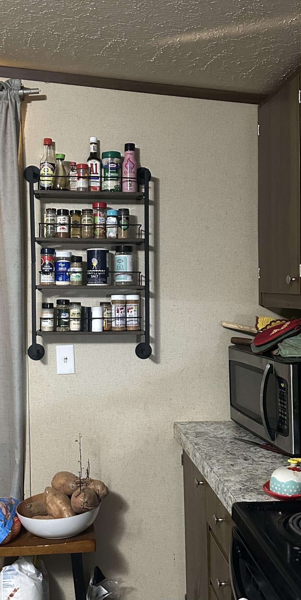 IBUYKE Spice Rack Wall Mount, 4 Tier Hanging Seasoning Organizer, Large Spice Rack for Wall for up to 50 Jars, Spice Organization for Kitchen Cabinet, Bathroom, Pantry, Living Room, Brown TLJ016H customer photo 1