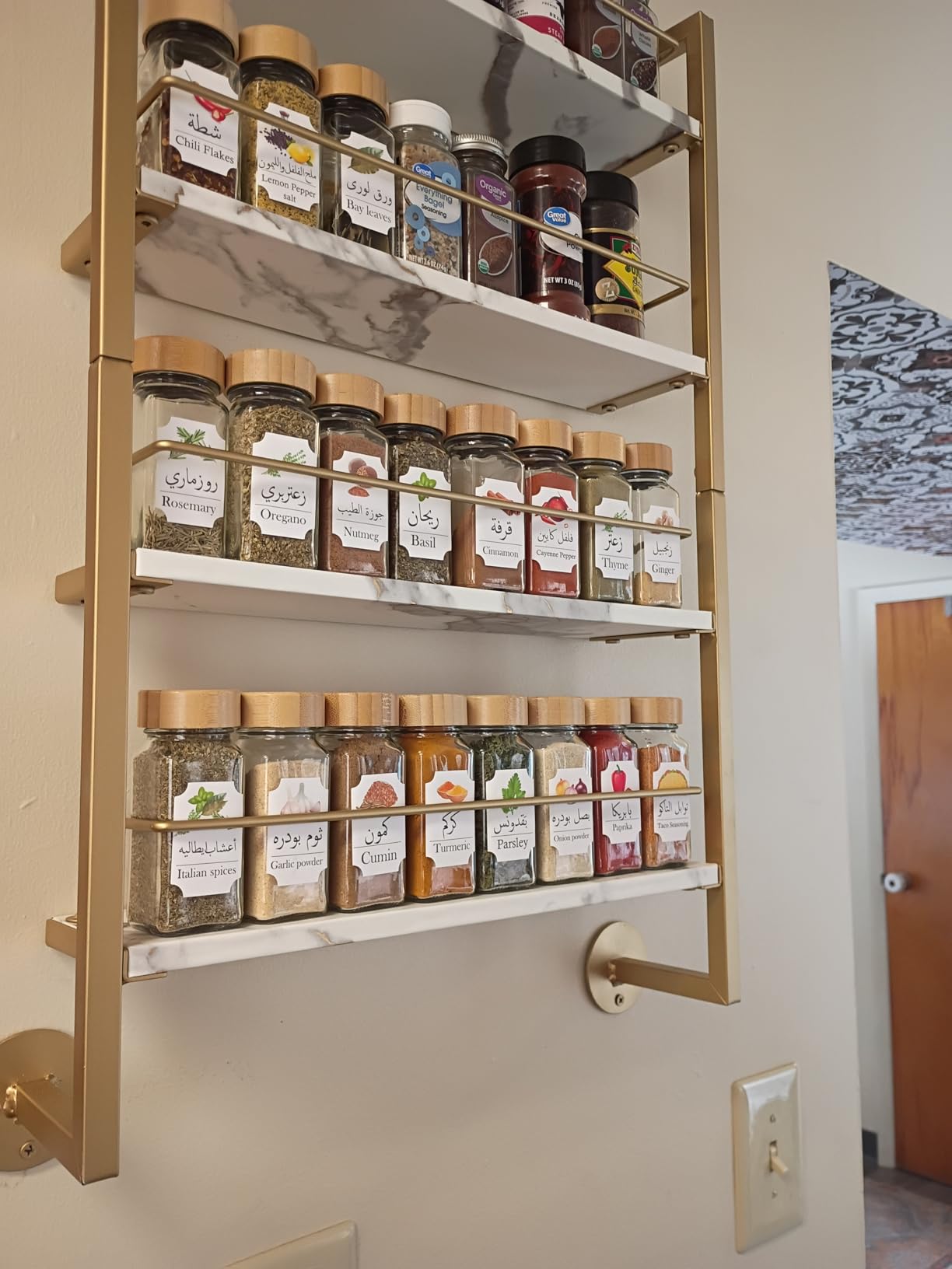 IBUYKE Spice Rack Wall Mount, 4 Tier Hanging Seasoning Organizer, Large Spice Rack for Wall for up to 50 Jars, Spice Organization for Kitchen Cabinet, Bathroom, Pantry, Living Room, Brown TLJ016H customer photo 2