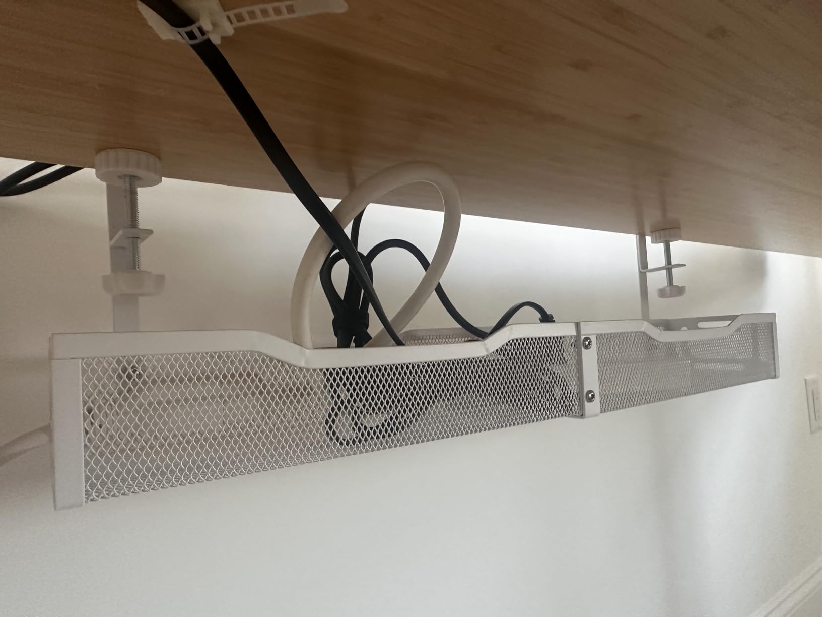 Cable Management, 25'' Cable Management Under Desk No Drill, Metal Cord Organizer with Clamp for Standing Desk, Cable Organizer for Home Office, Black customer photo 1