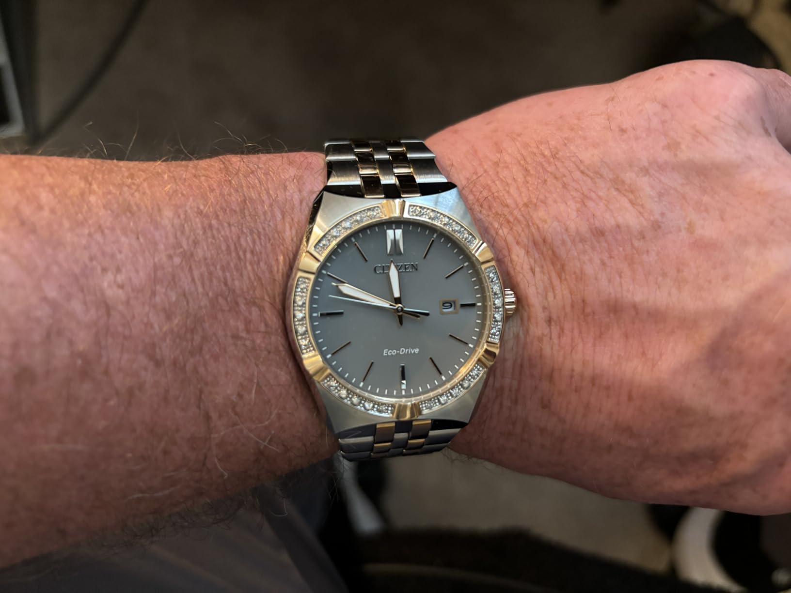Men's Eco-Drive Corso Diamond Bezel Watch, Two-Tone Stainless Steel Bracelet Watch, 3 Hand, Date customer photo 2