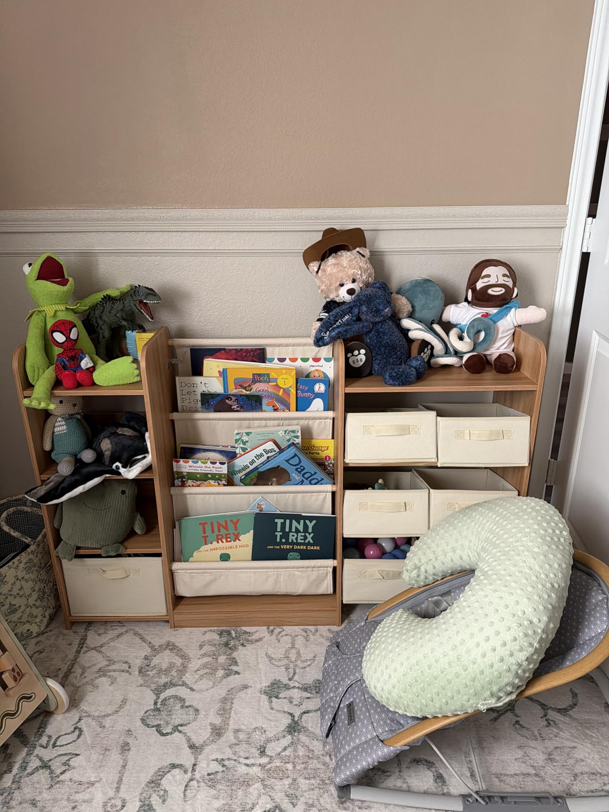 IKALIFE Kids Toy Book Storage Organizer - Large Bookshelf with 7 Removable Bins, Baby Bookshelf and Toy Storage, 4-Tier Book Shelf for Kids Room, Playroom, Classroom, 51 inch, Burlywood customer photo 1